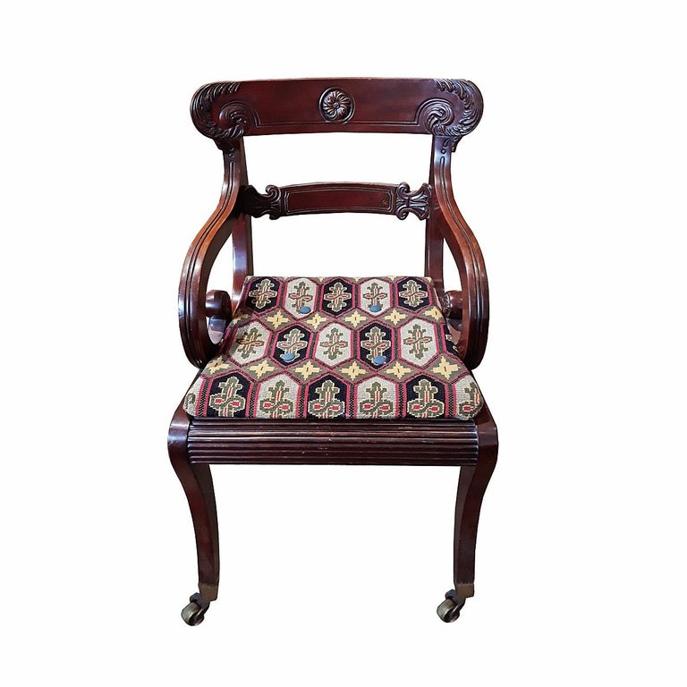 Bronze 19th Century Regency Mahogany Library Chair For Sale