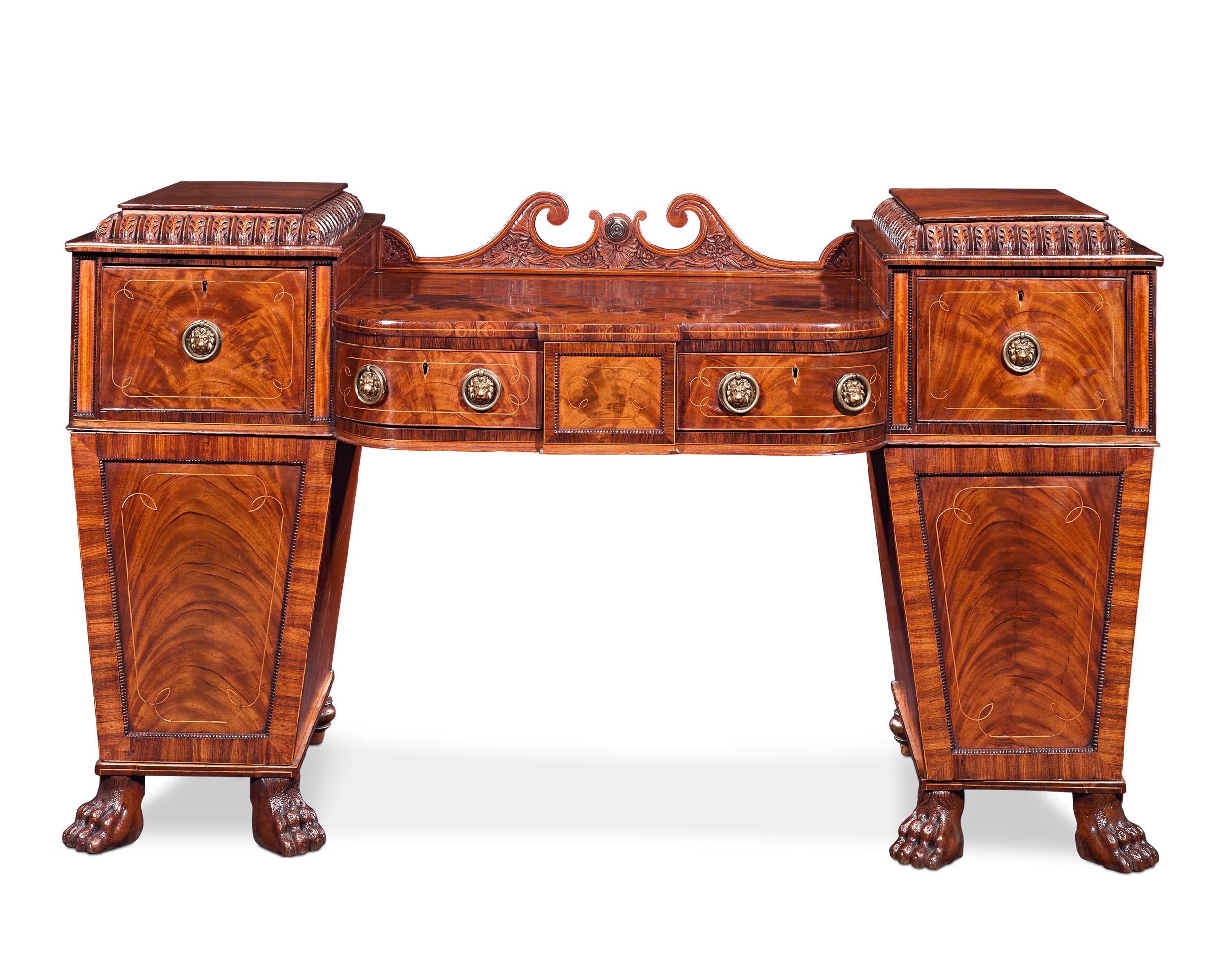 19th Century Regency Mahogany Pedestal Sideboard In Excellent Condition For Sale In New Orleans, LA