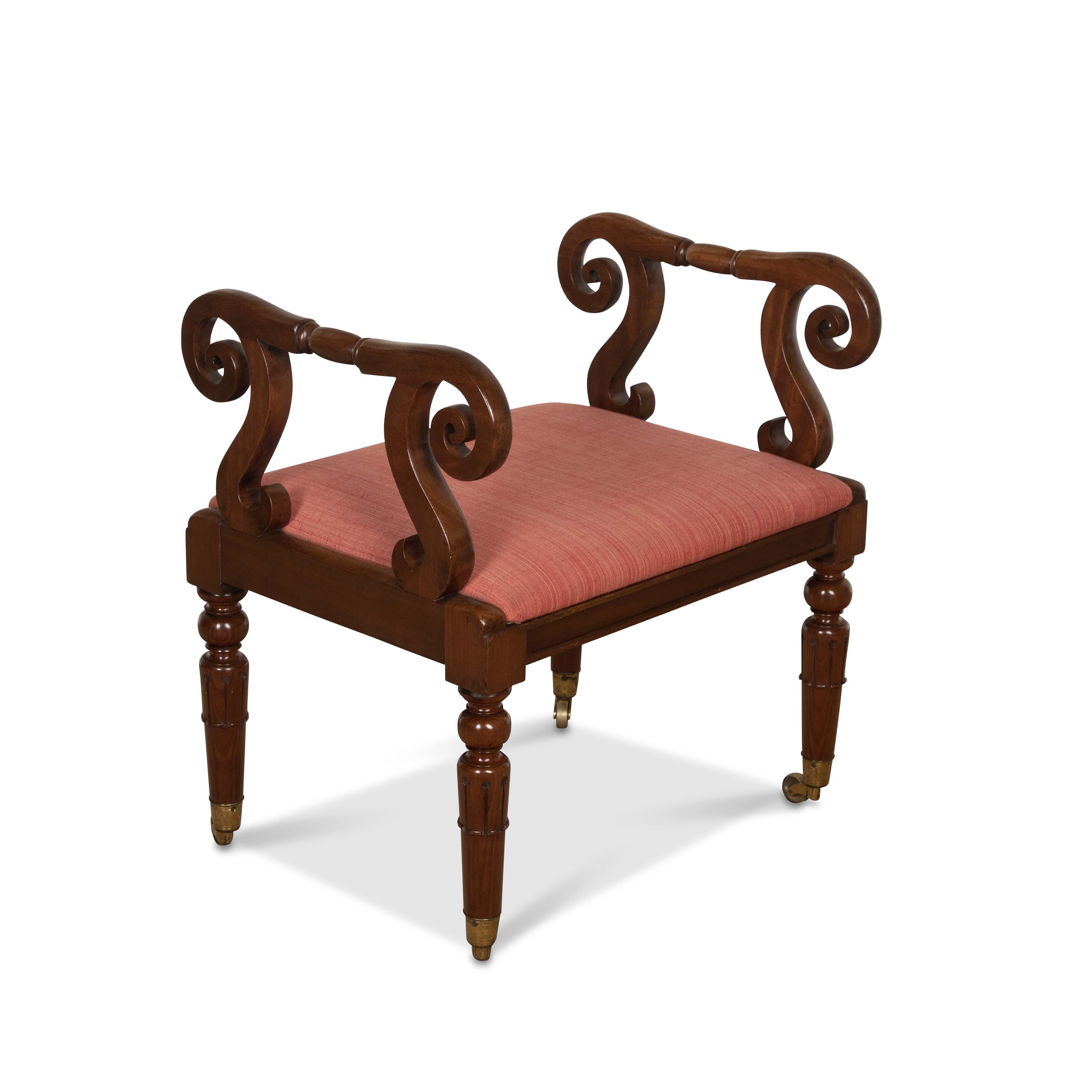 Brass 19th Century Regency Mahogany Window Seat/Stool For Sale