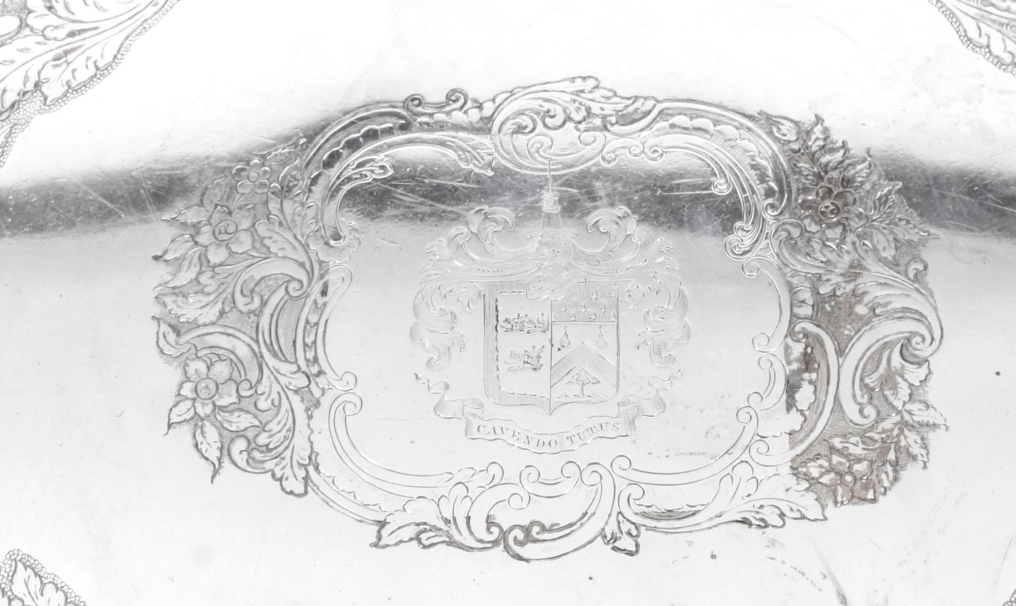 19th Century Regency Old Sheffield Silver Plated Tray with Cavendo Tutus Crest 2