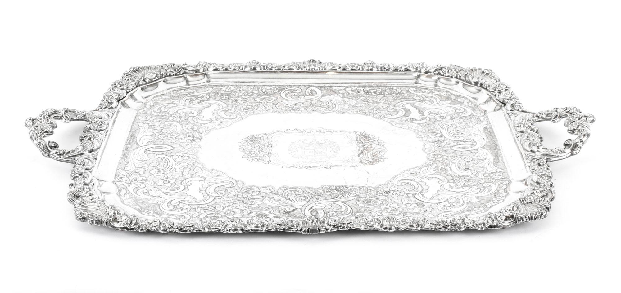 19th Century Regency Old Sheffield Silver Plated Tray with Cavendo Tutus Crest 4