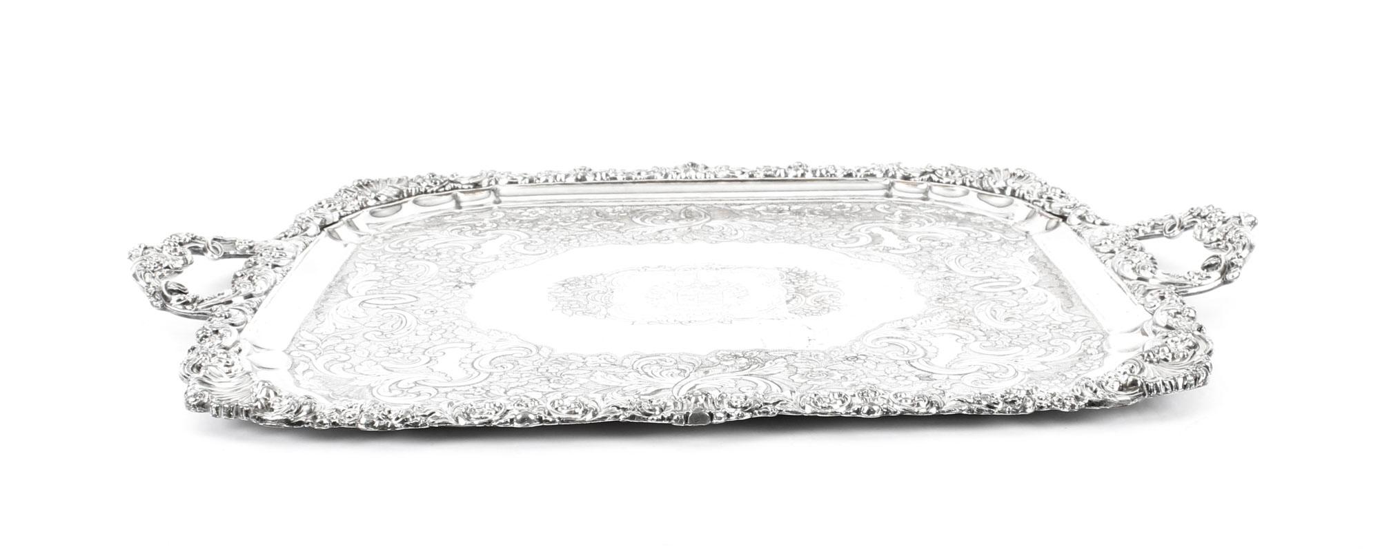 19th Century Regency Old Sheffield Silver Plated Tray with Cavendo Tutus Crest 1
