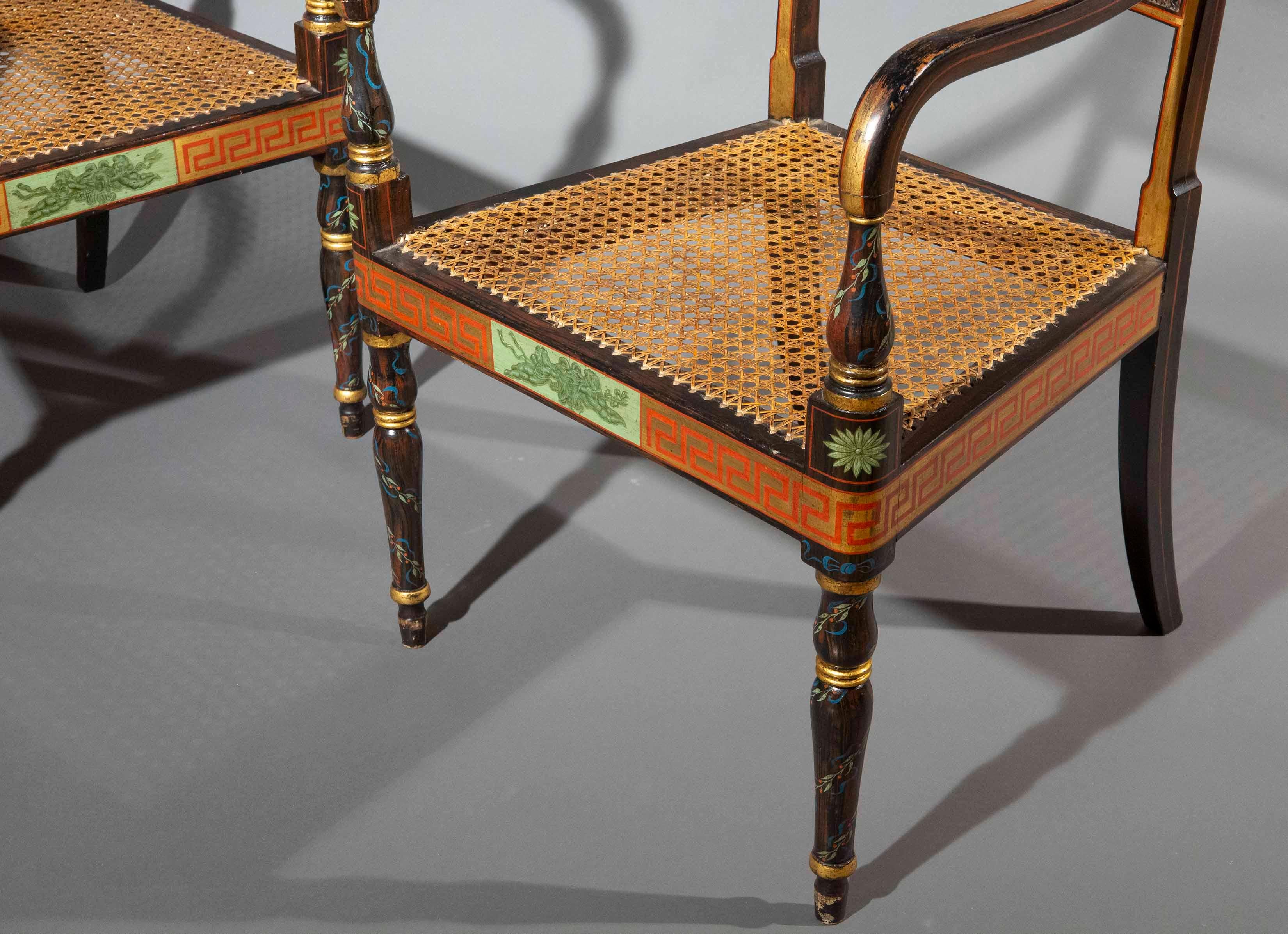 XIXe siècle Fauteuils peints Regency du 19e siècle en vente