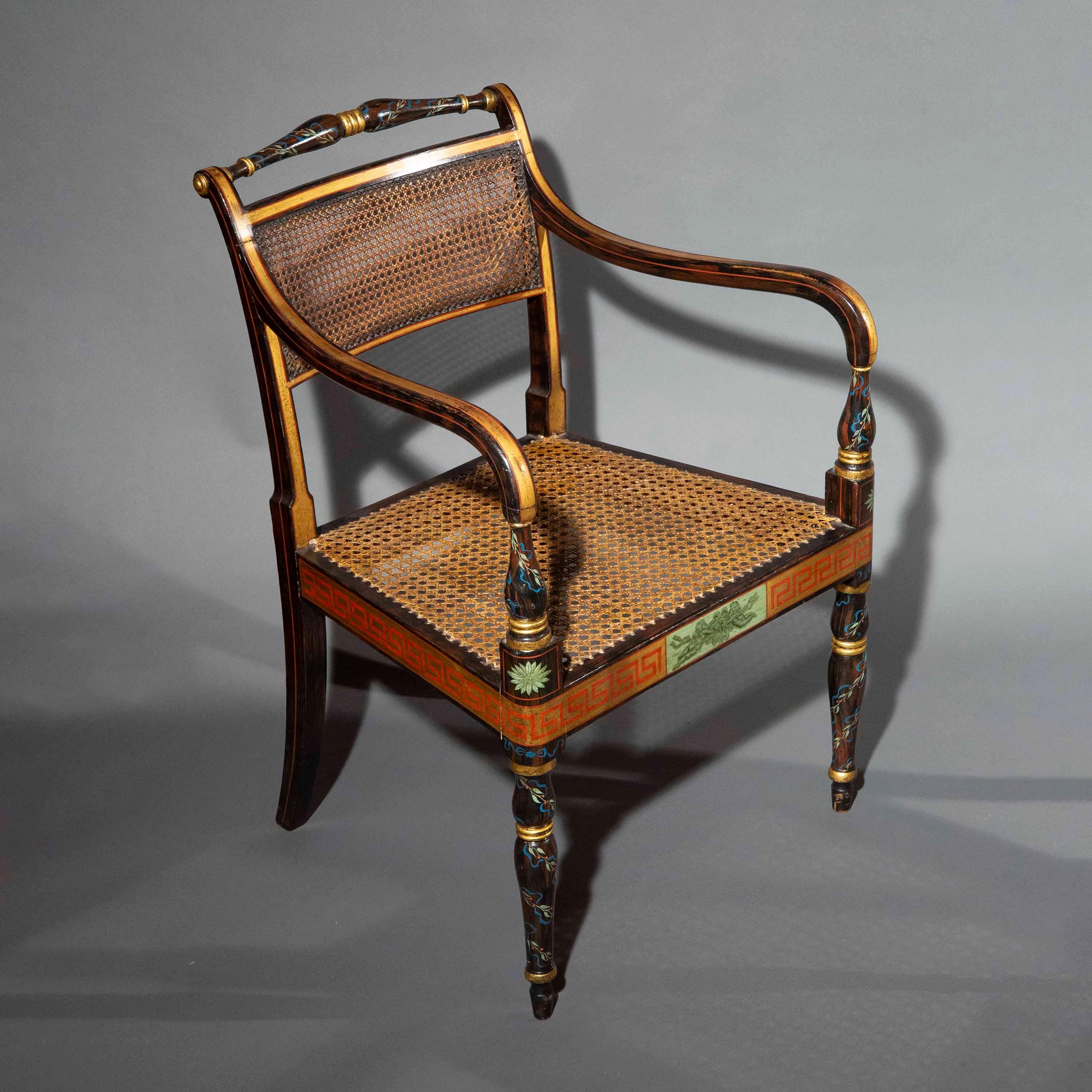 Fauteuils peints Regency du 19e siècle en vente 1