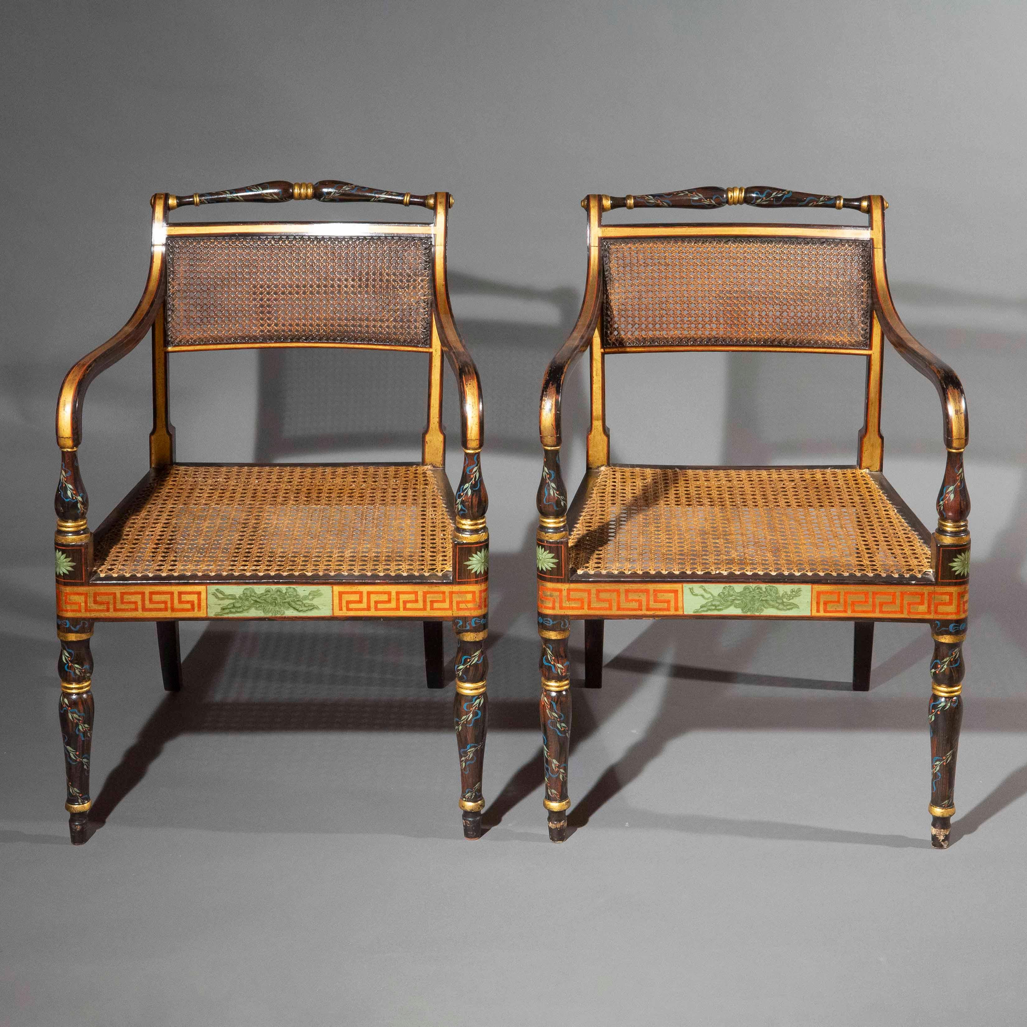 Bois Fauteuils peints Regency du 19e siècle en vente