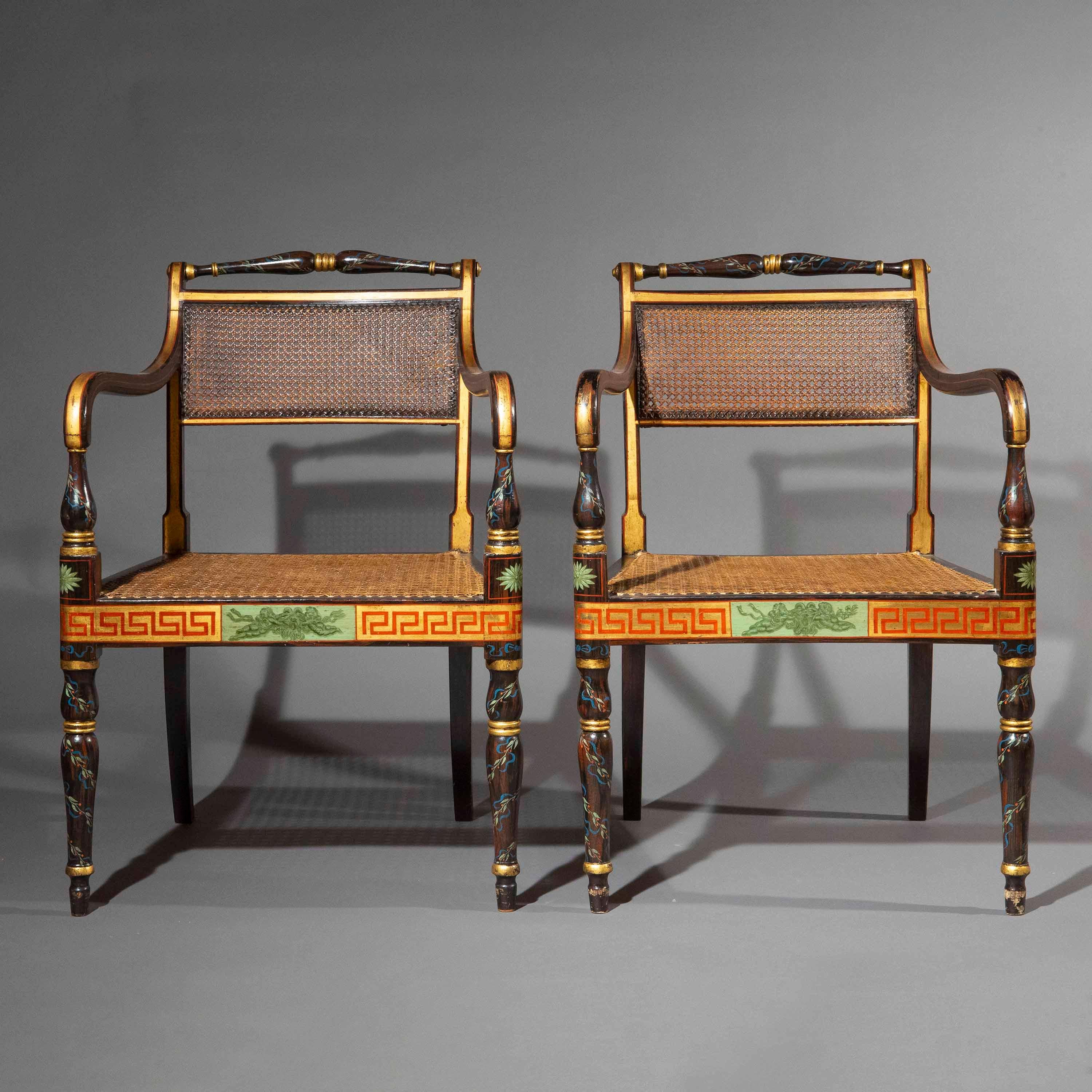 Fauteuils peints Regency du 19e siècle en vente 2