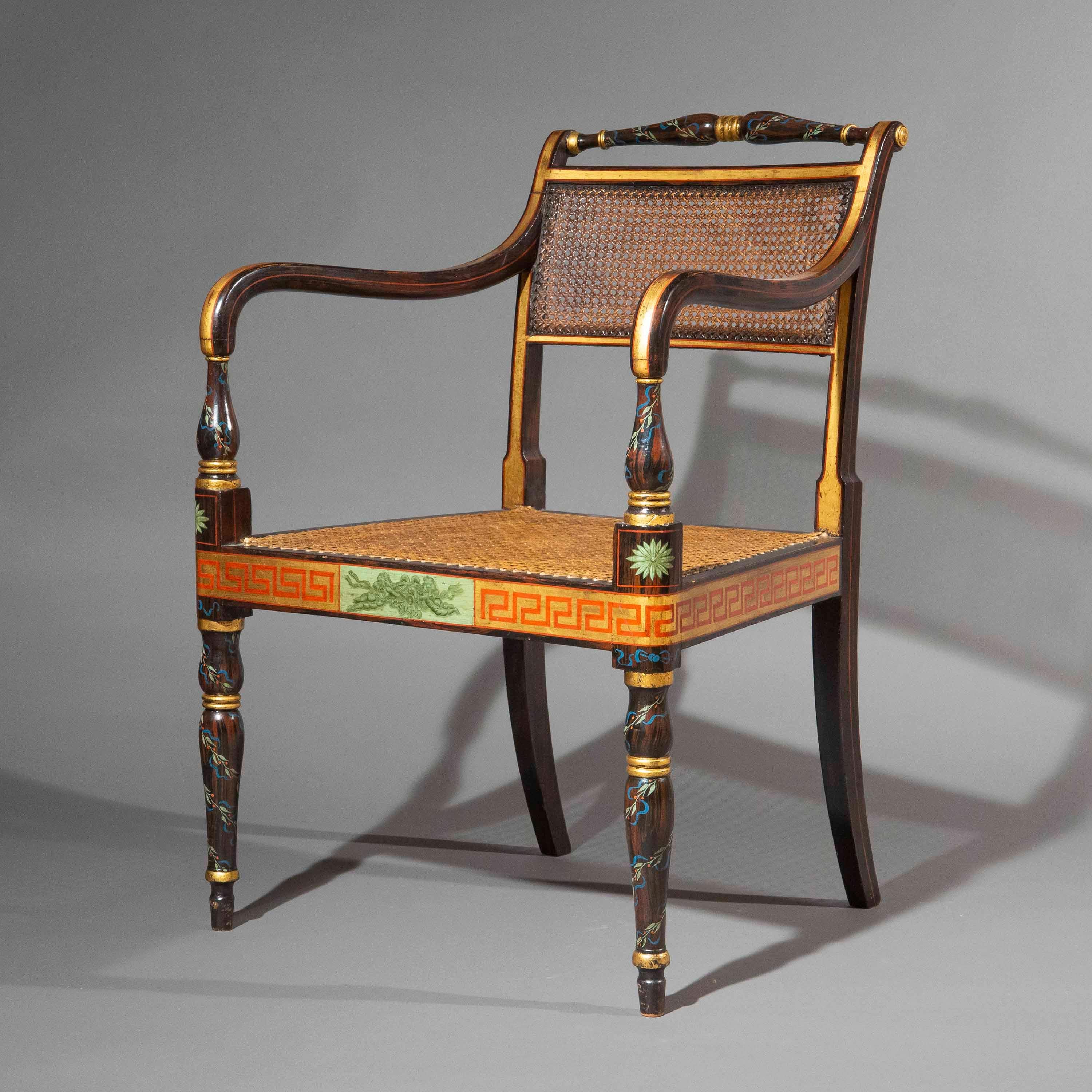 Fauteuils peints Regency du 19e siècle en vente 4