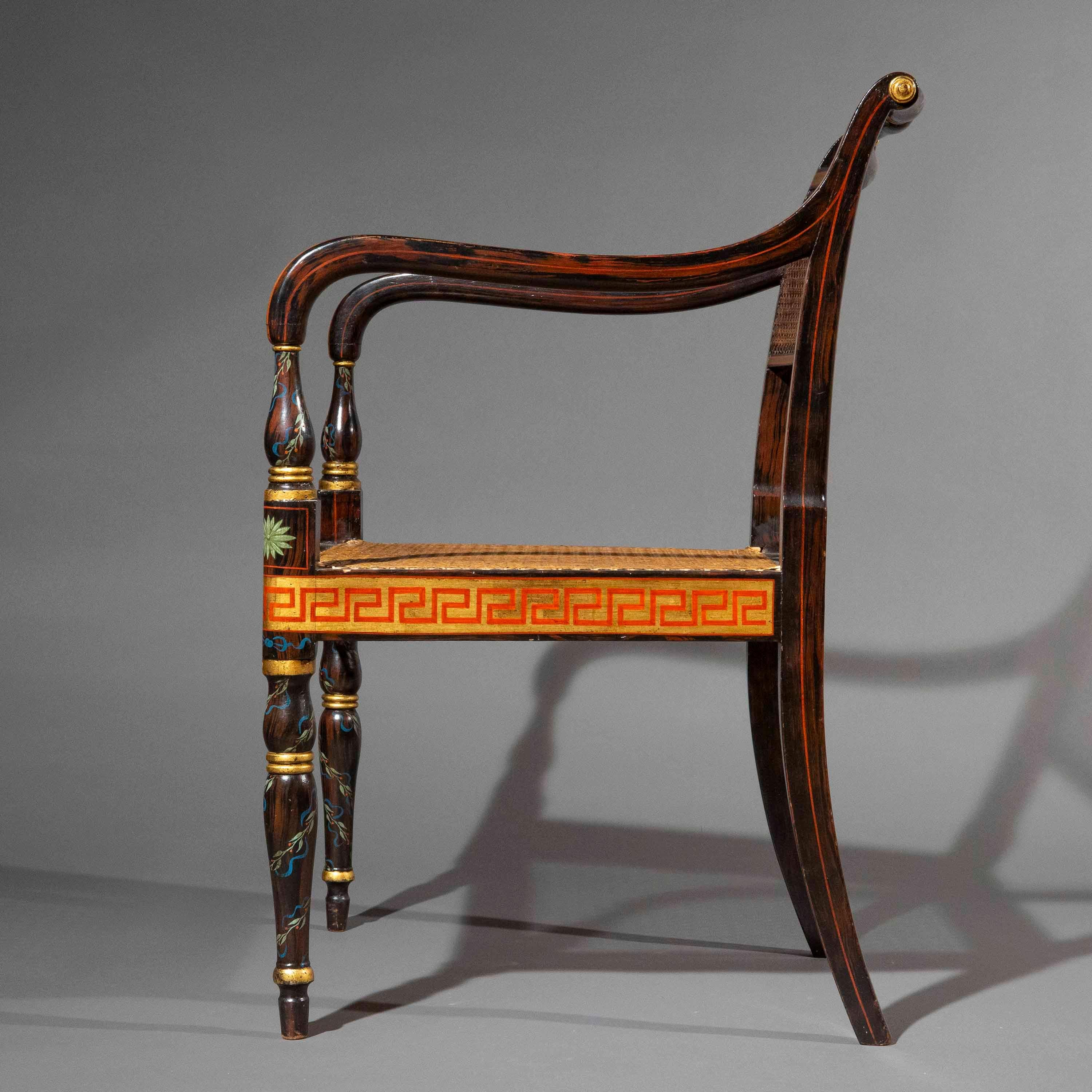 Fauteuils peints Regency du 19e siècle en vente 5