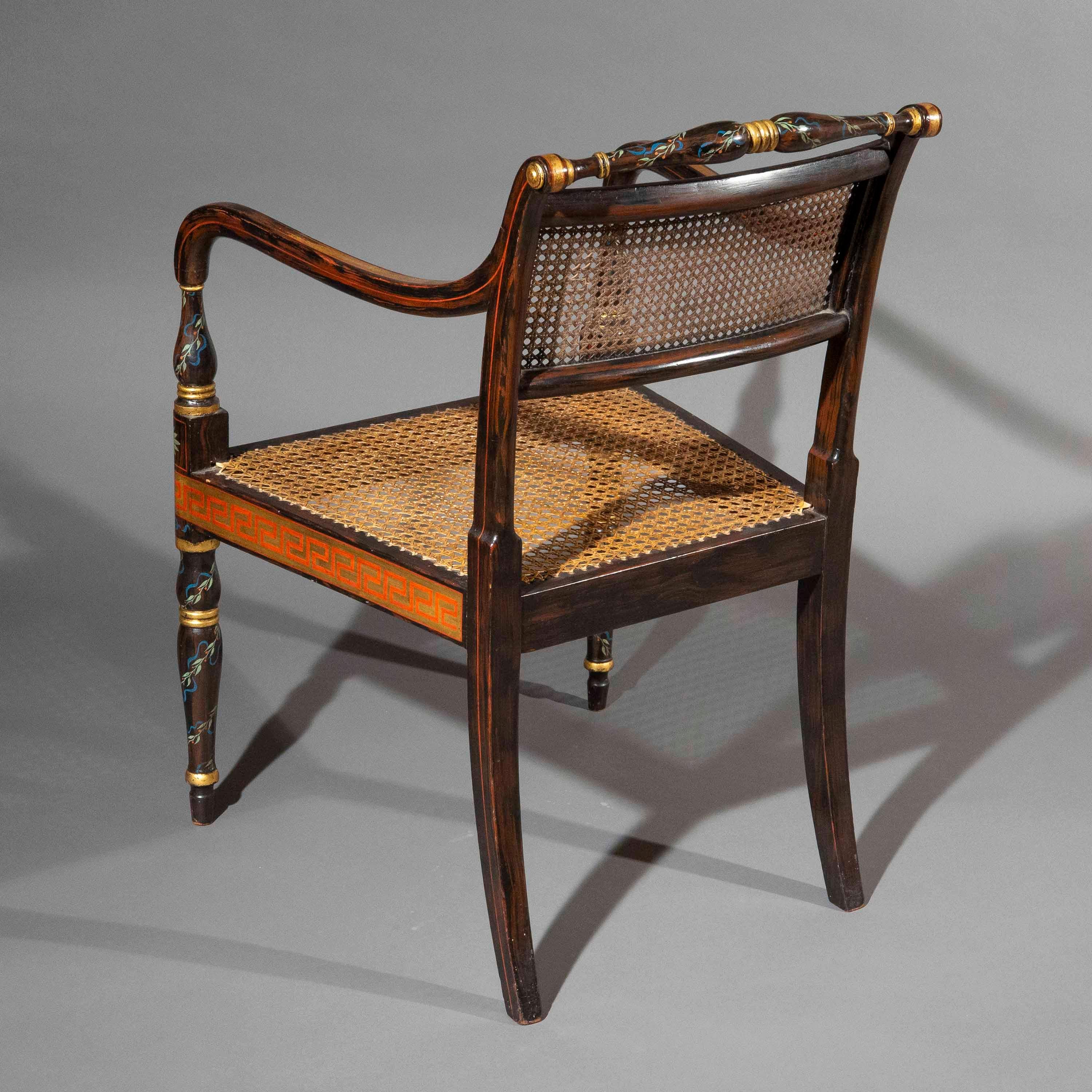Fauteuils peints Regency du 19e siècle en vente 6