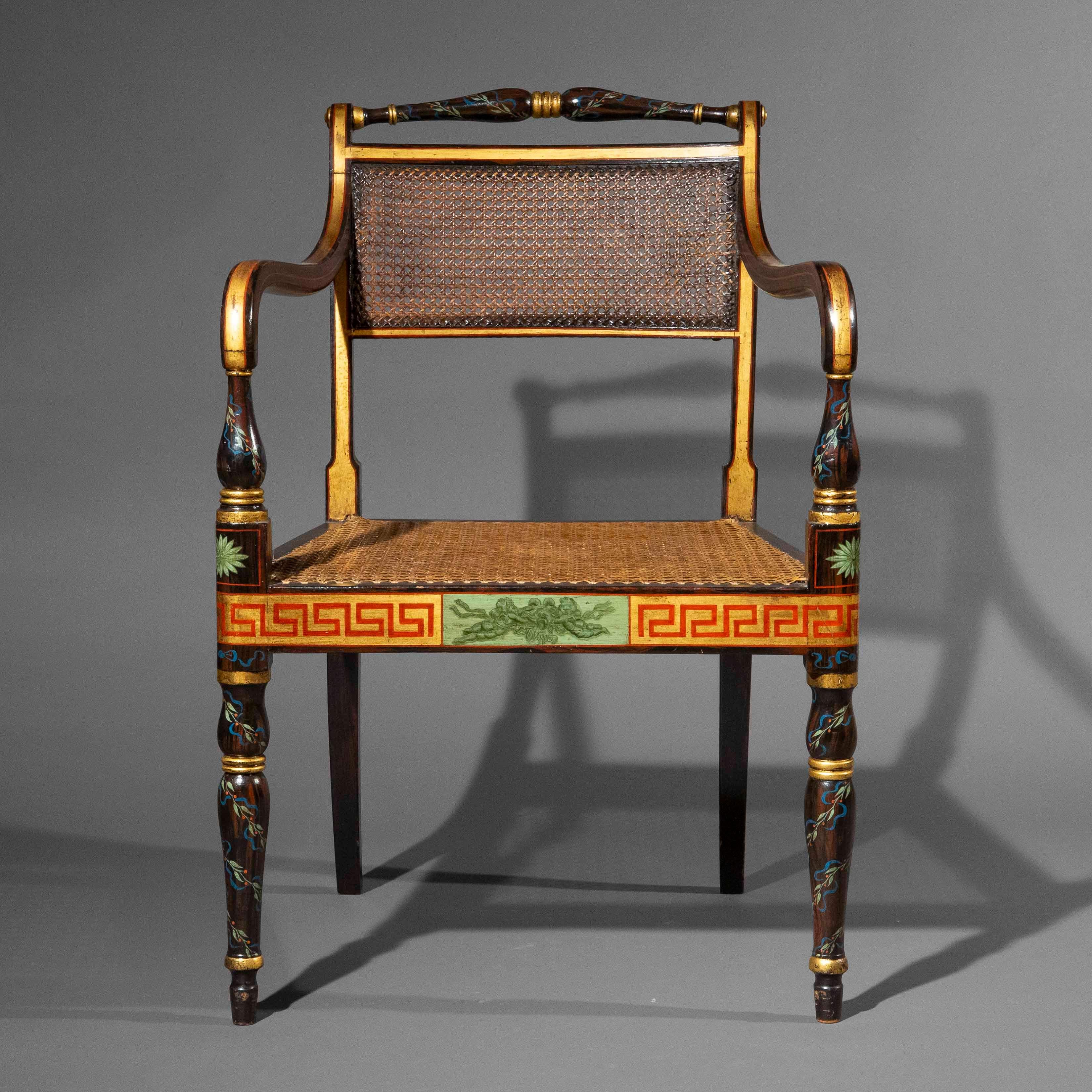 Peint à la main Fauteuils peints Regency du 19e siècle en vente