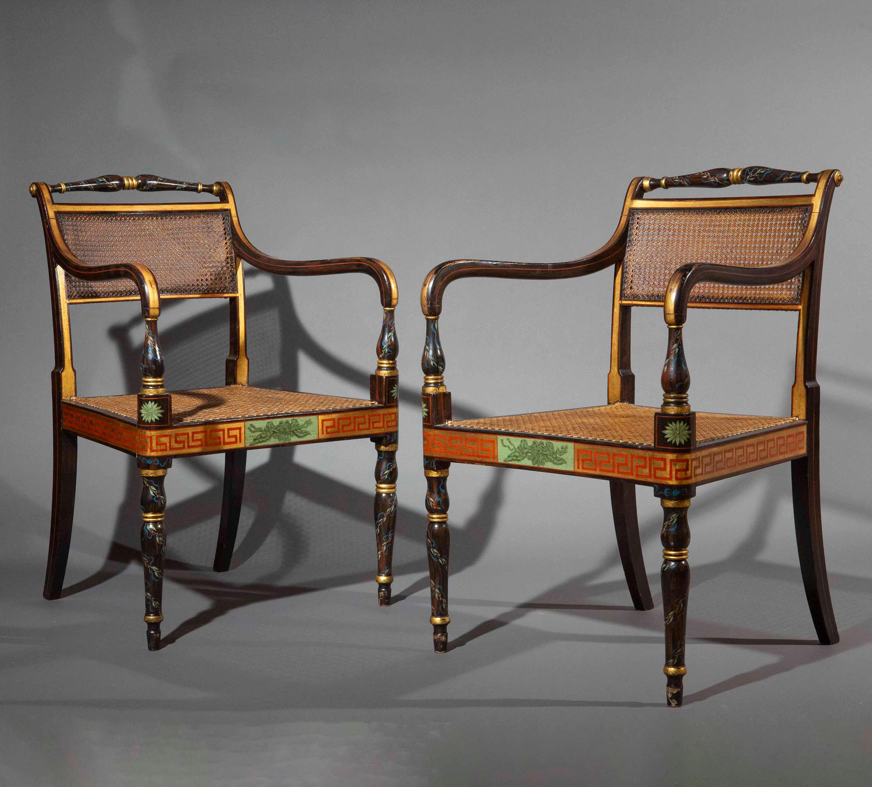 Fauteuils peints Regency du 19e siècle Bon état - En vente à Richmond, London