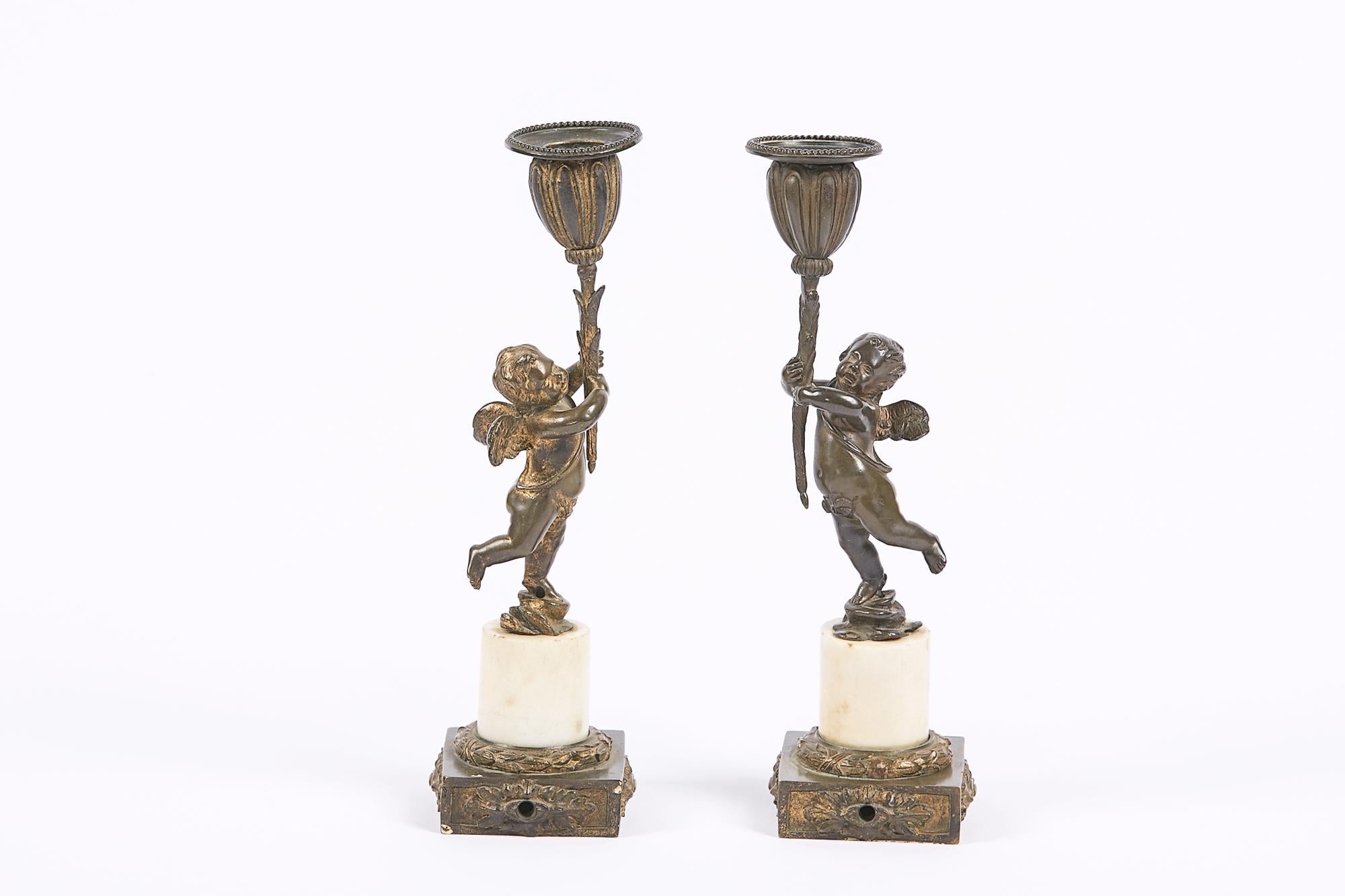 Early 19th Century 19th Century Regency Pair of Bronze Candlesticks