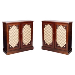 Antique 19th Century Regency Pair of Mahogany Brass Grilled Cabinets