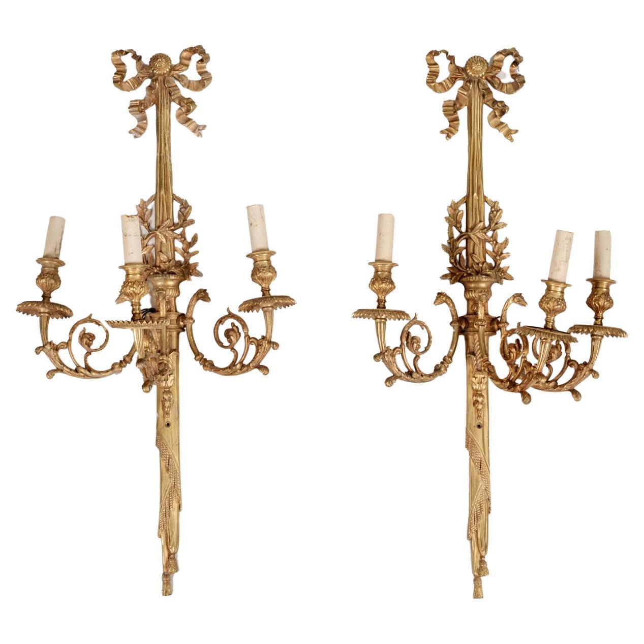 19th Century Regency Pair of Triple Branch Wall Sconces