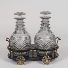 19th Century Regency Period Papier Mâché and Cut-Glass Decanter Wagon