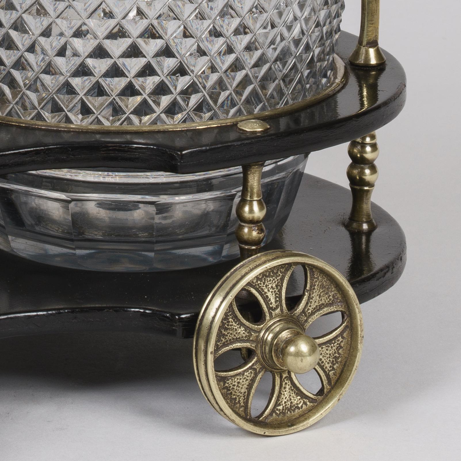 English 19th Century Regency Period Papier Mâché and Cut-Glass Decanter Wagon For Sale