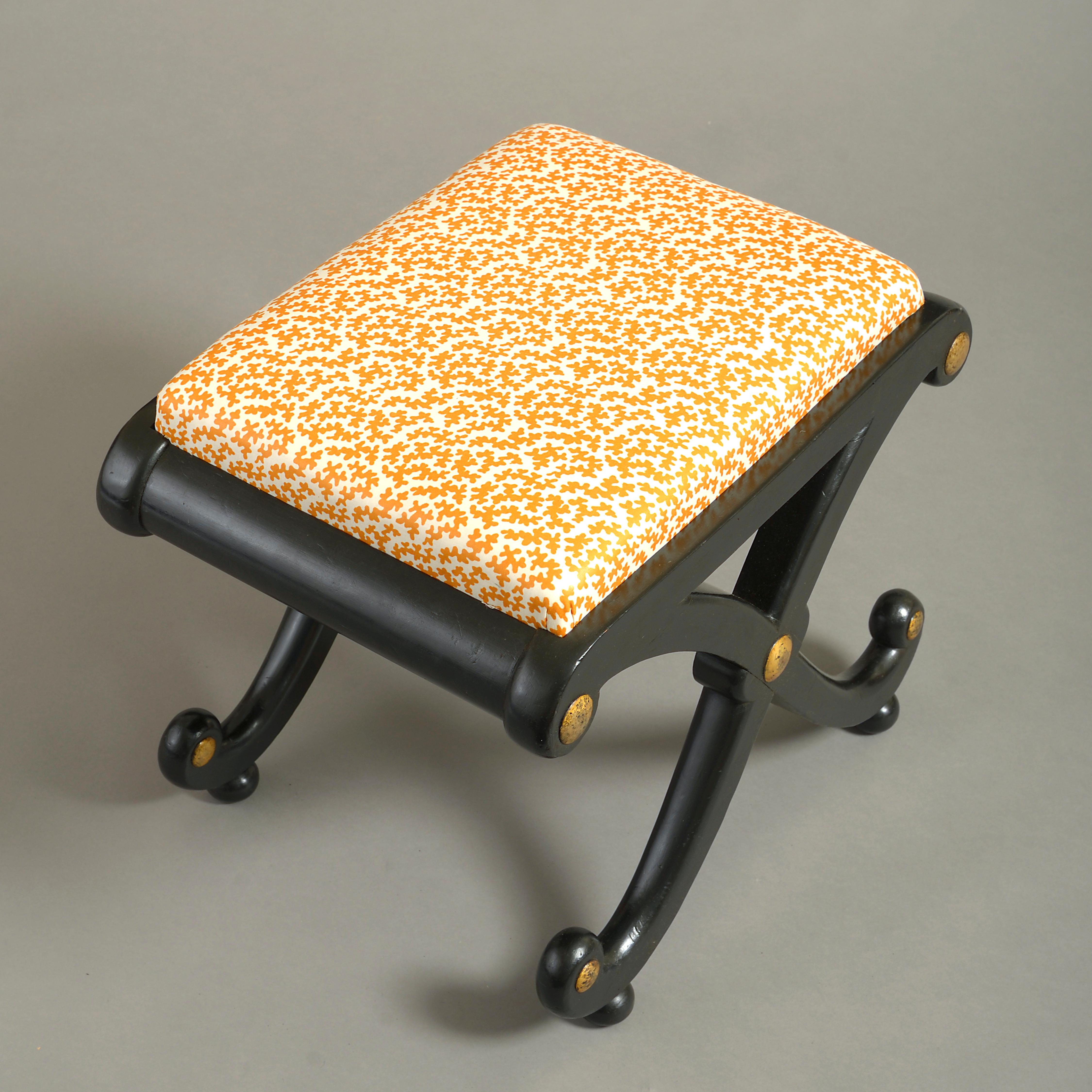 English 19th Century Regency Period Ebonised X-Frame Stool