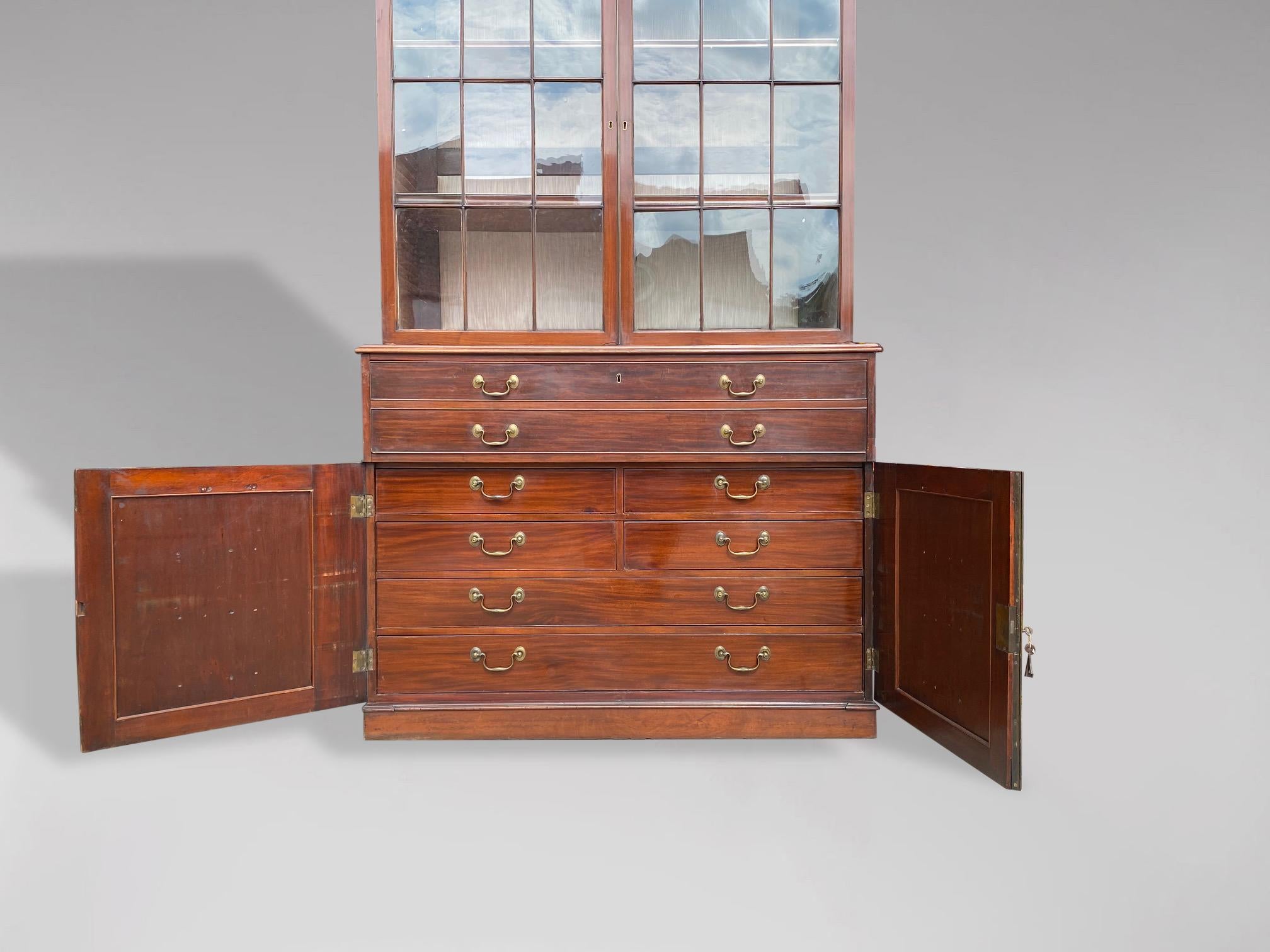 Brass 19th Century Regency Period Mahogany Secretaire Bookcase