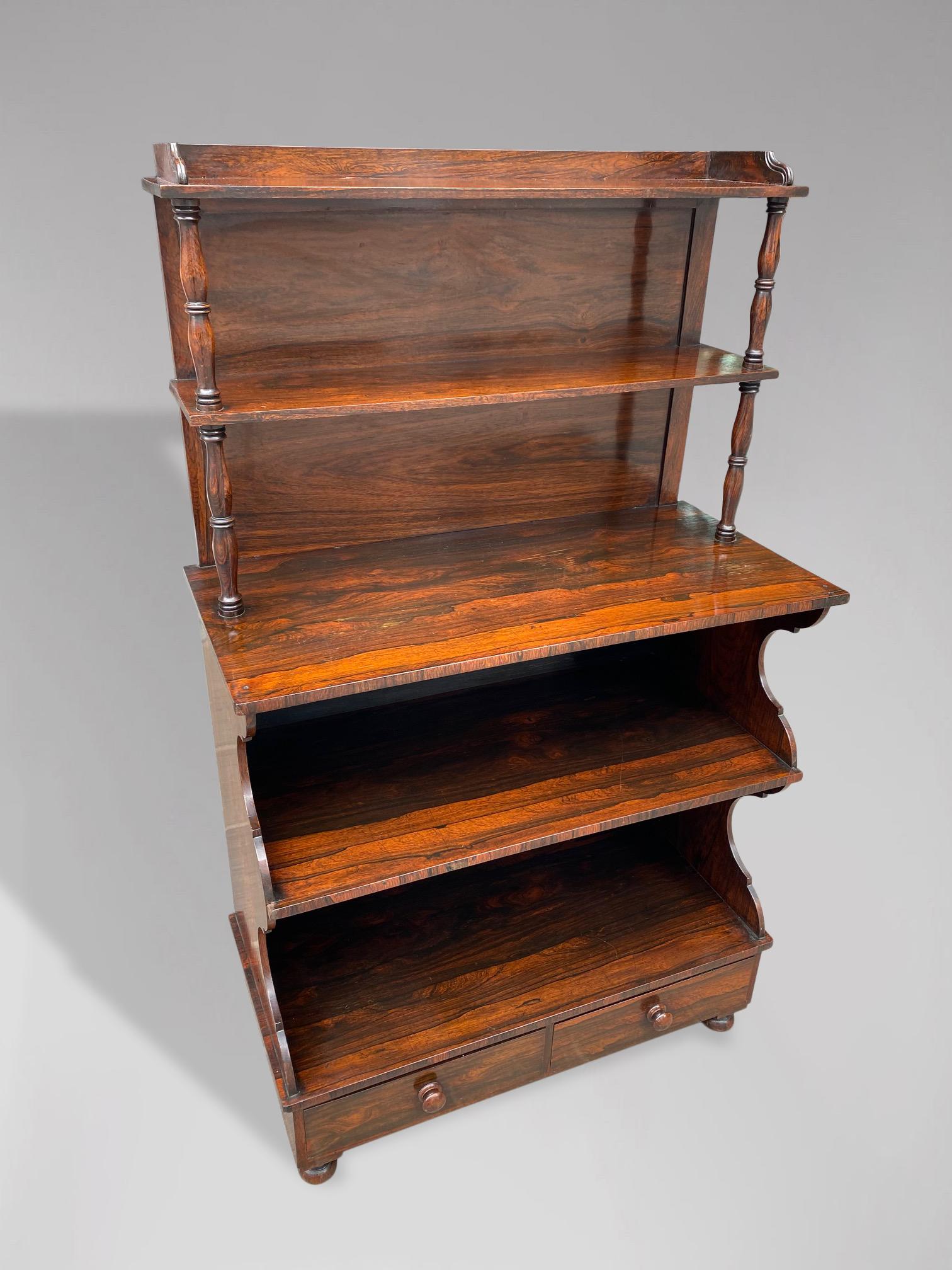 Polished 19th Century Regency Period Rosewood Shaped Open Bookcase
