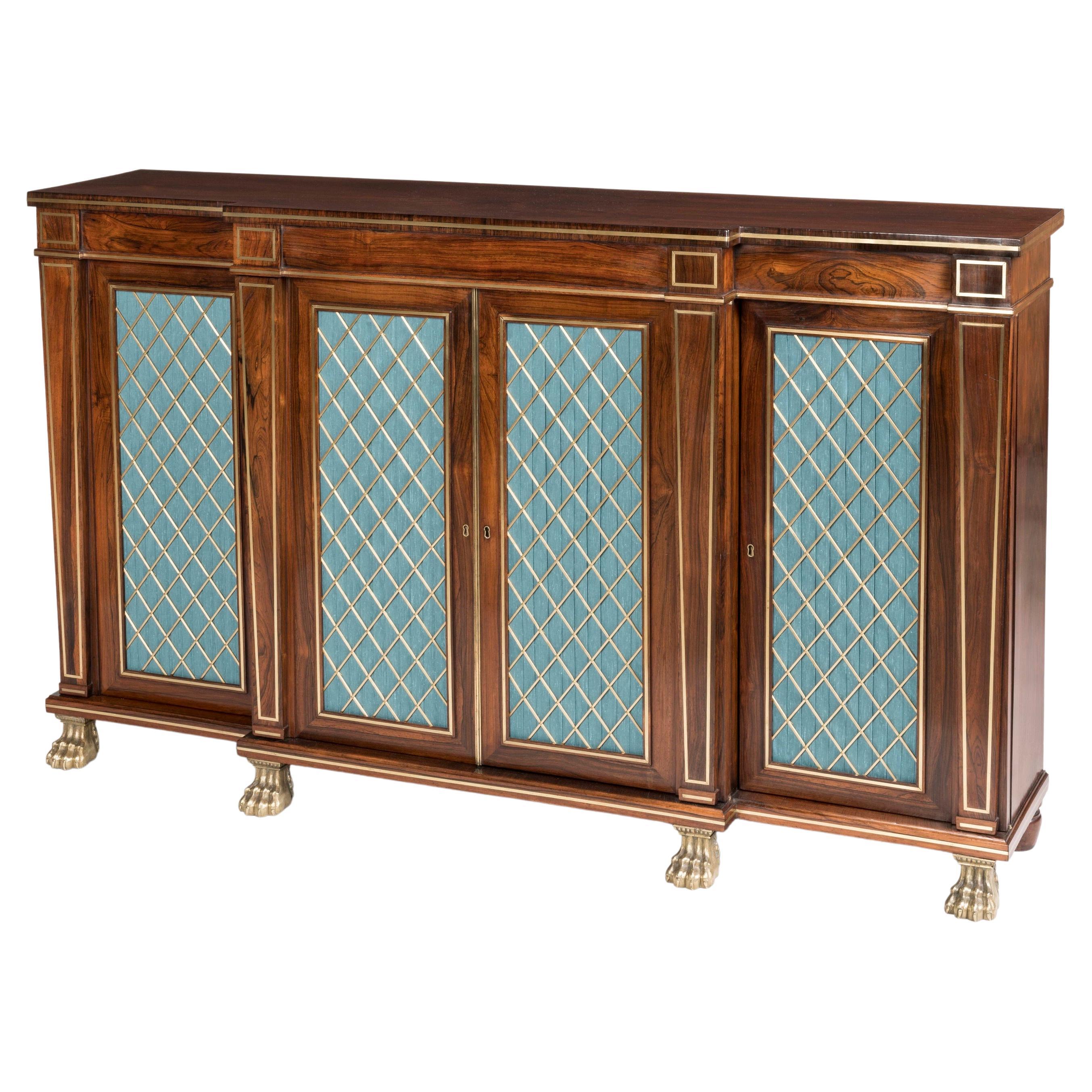 19th Century Regency Period Rosewood Side Cabinet with Blue Silk