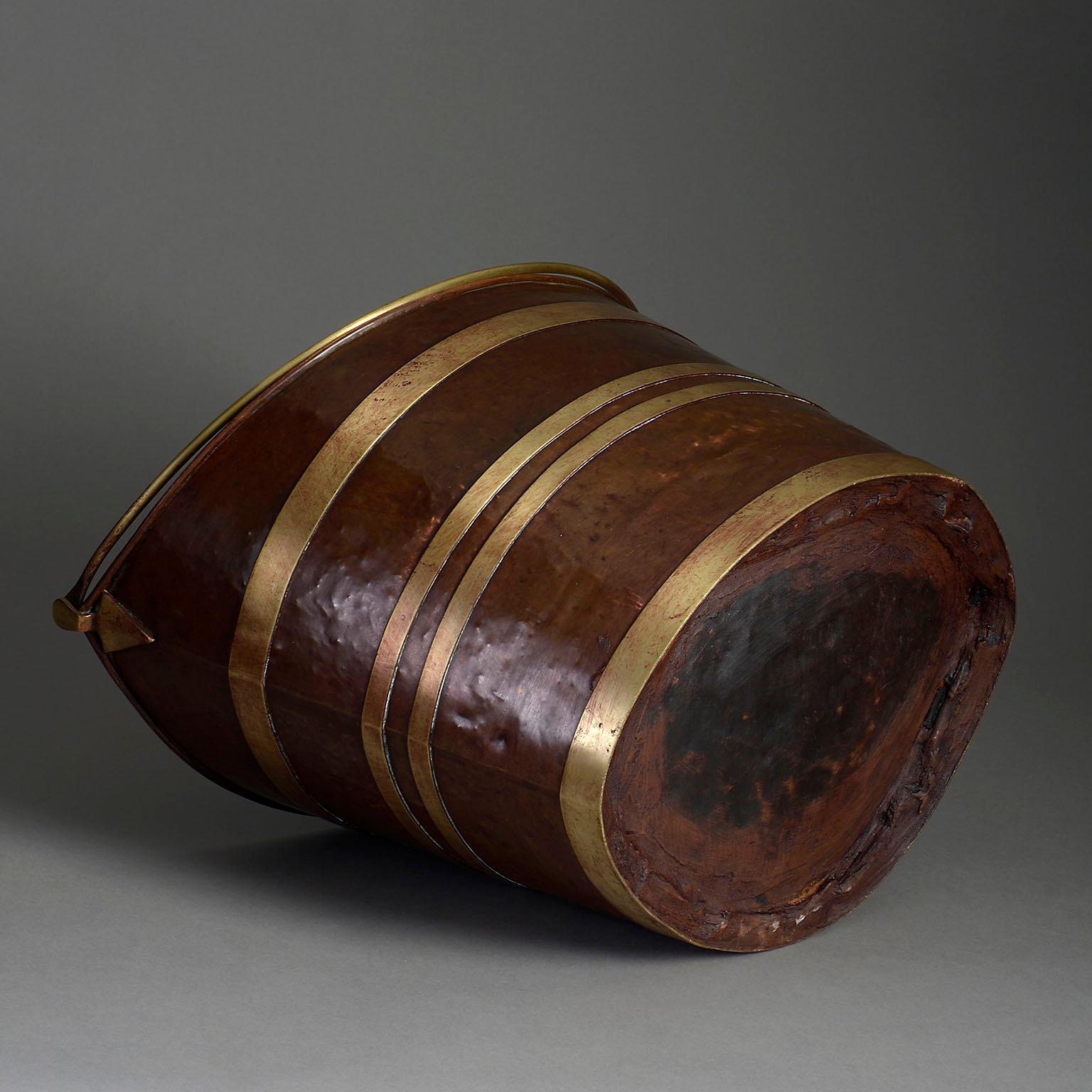 English 19th Century, Regency Period Schooner Form Brass Bound Copper Fire Bucket