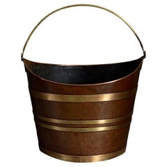 Antique 19th Century, Regency Period Schooner Form Brass Bound Copper Fire Bucket