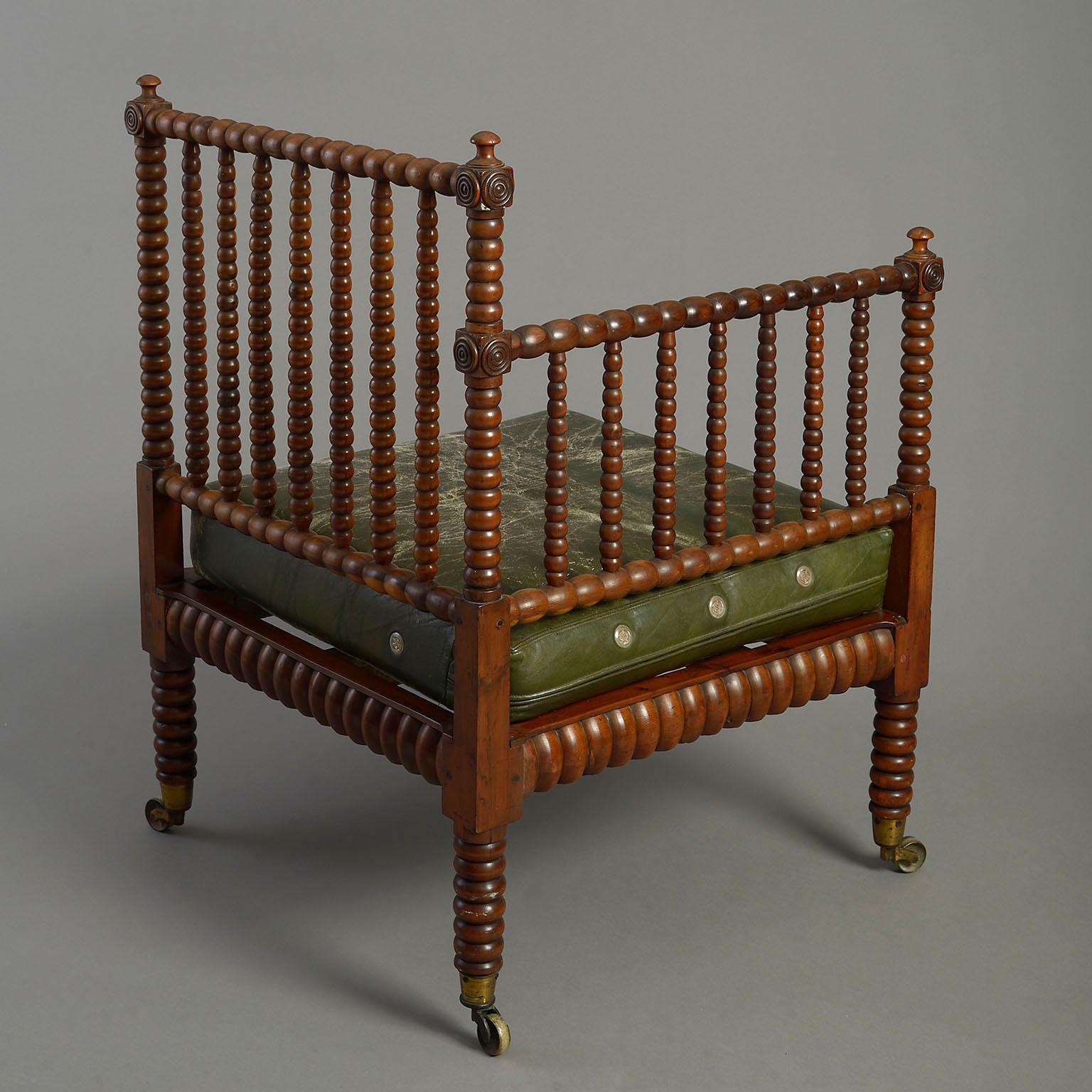 English 19th Century Regency Period Yew Wood Bobbin Turned Corner Chair