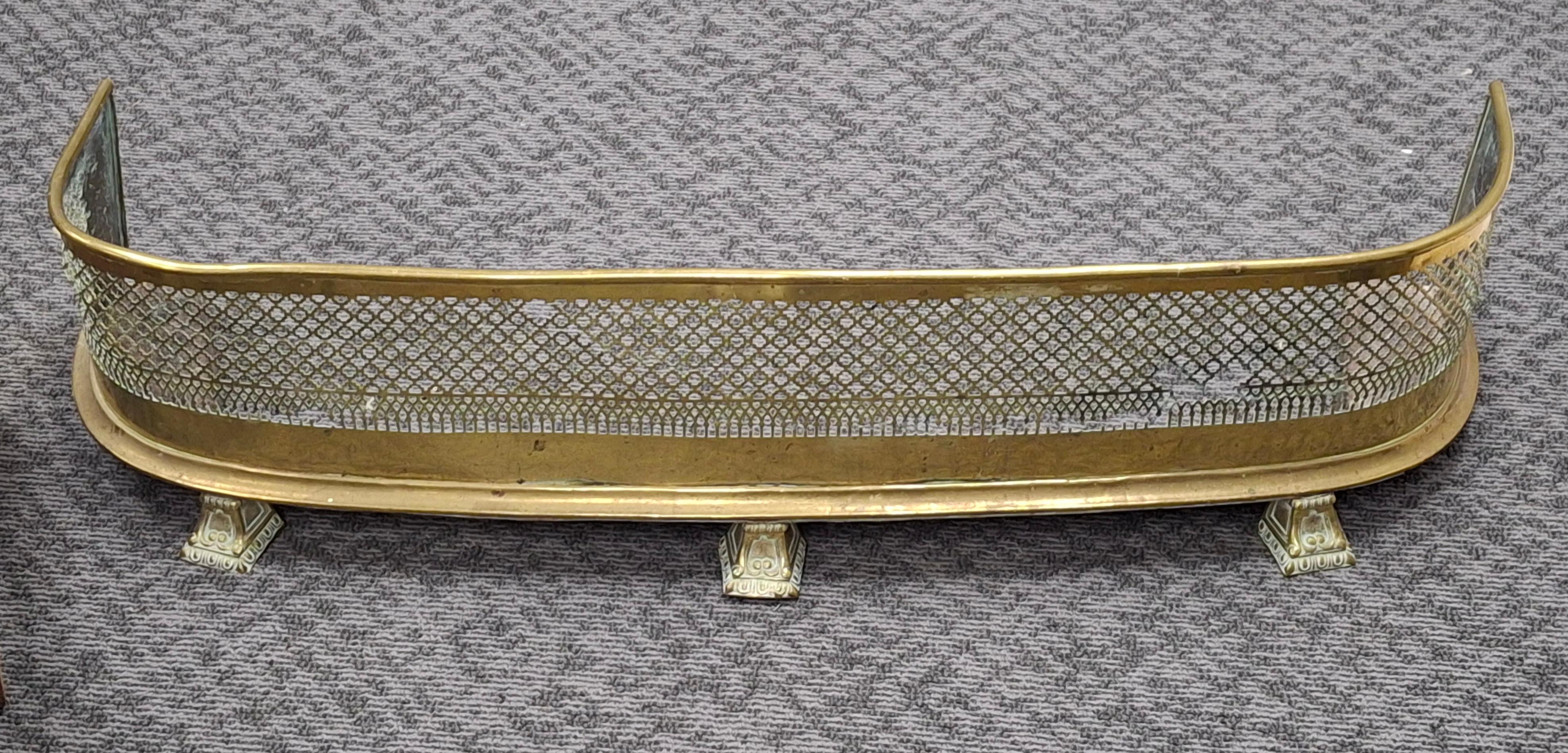 Victorian 19th Century Regency Pierced Brass and Iron  Fireplace Fender For Sale