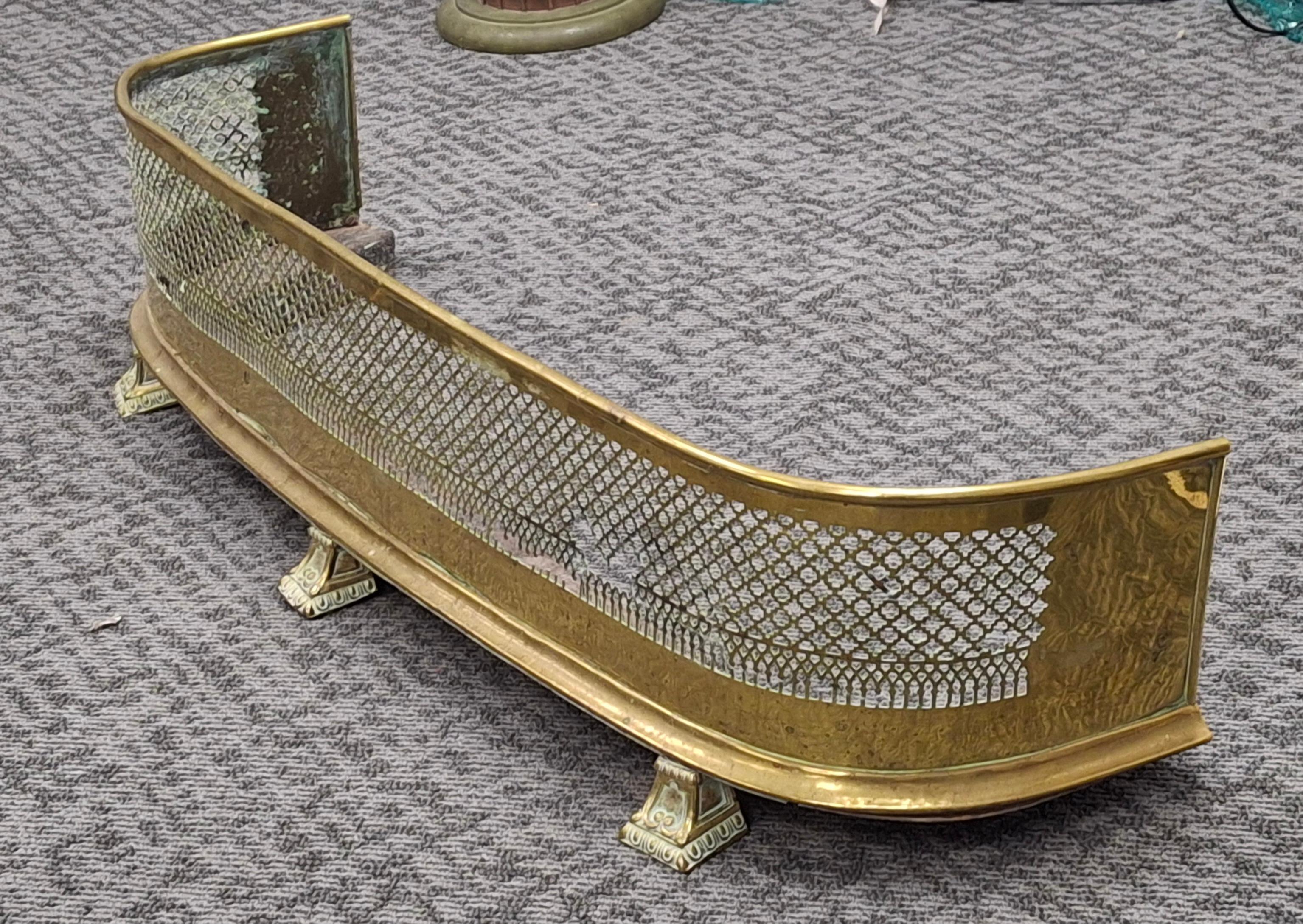 American 19th Century Regency Pierced Brass and Iron  Fireplace Fender For Sale