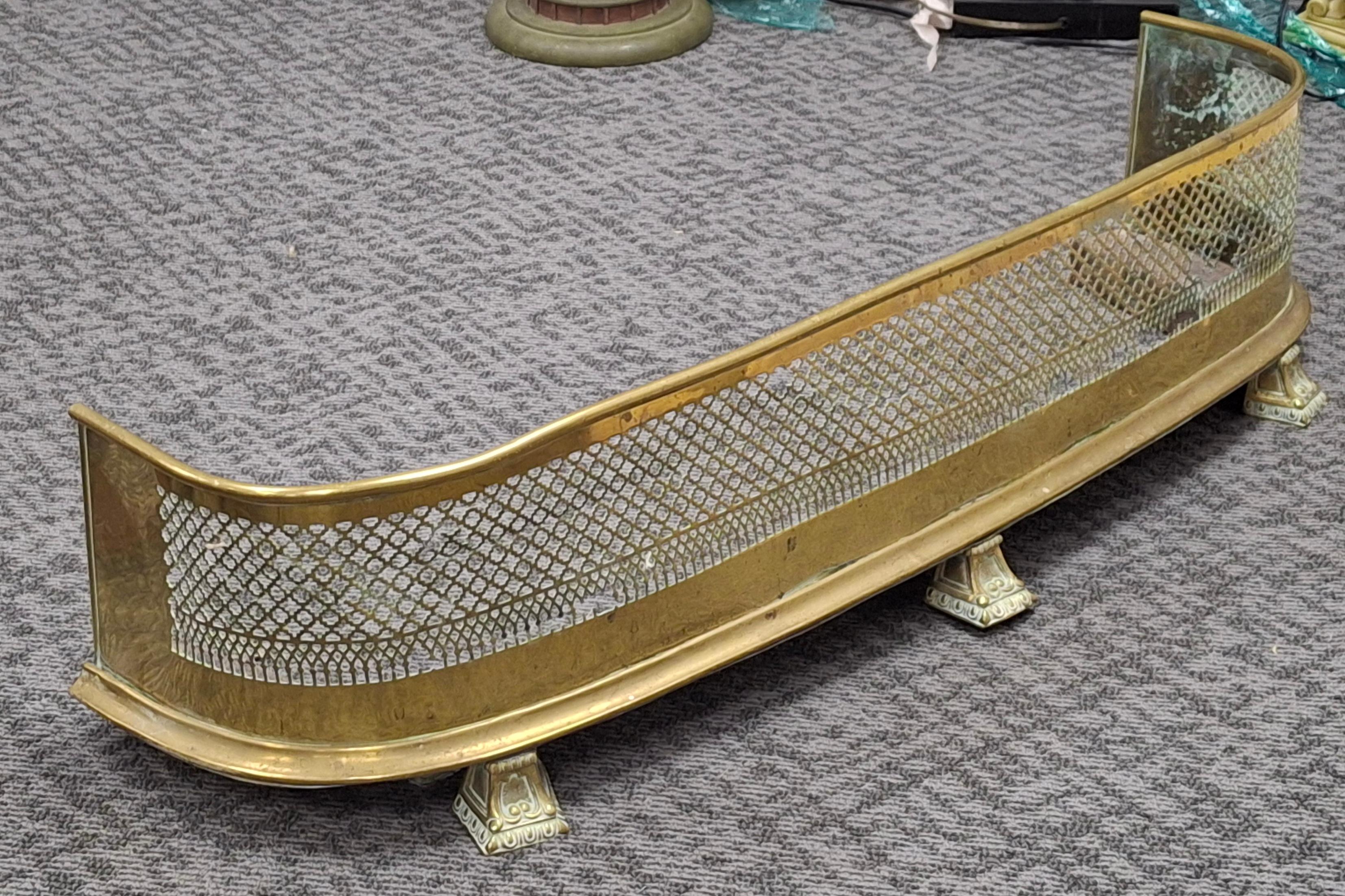 Metalwork 19th Century Regency Pierced Brass and Iron  Fireplace Fender For Sale