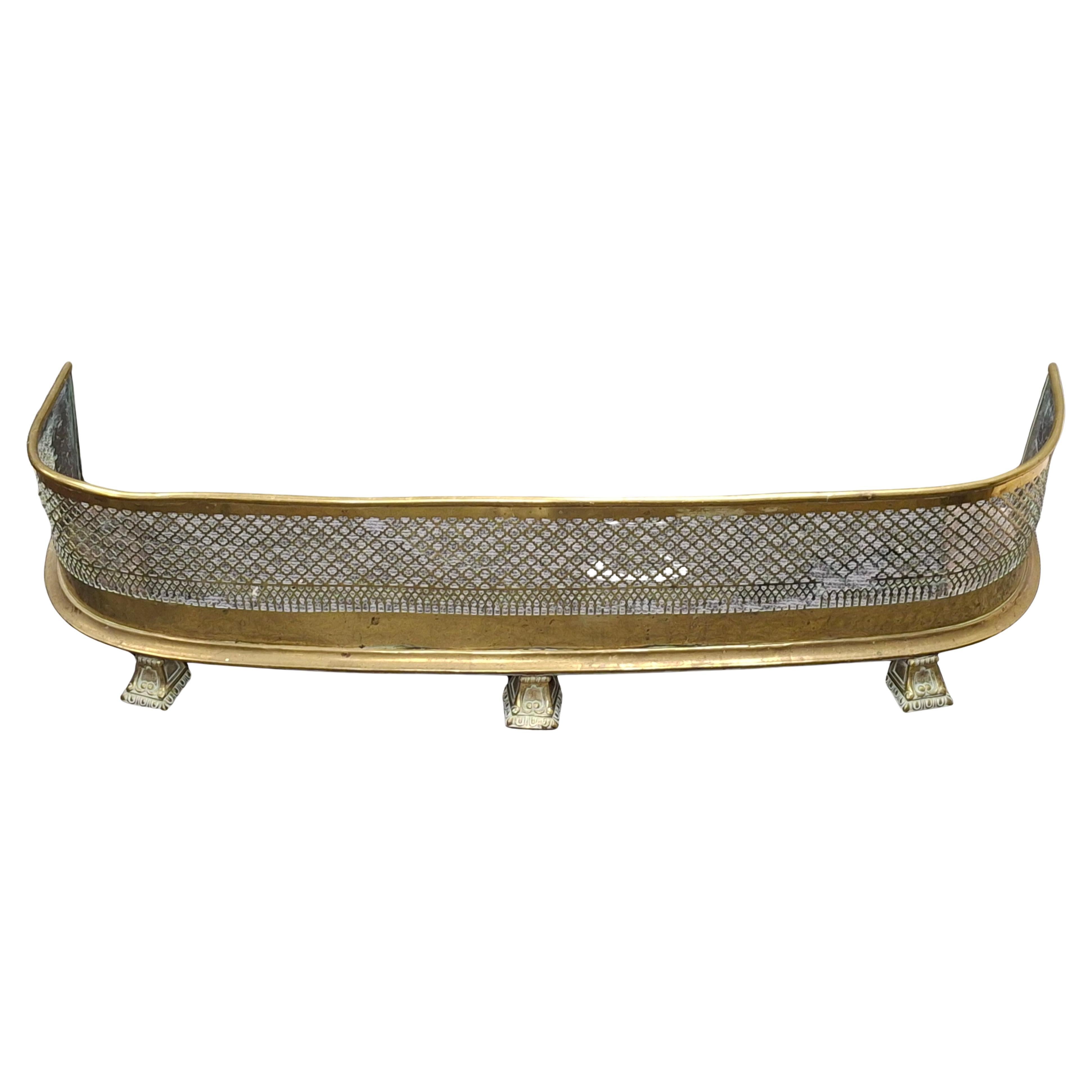 19th Century Regency Pierced Brass and Iron  Fireplace Fender For Sale