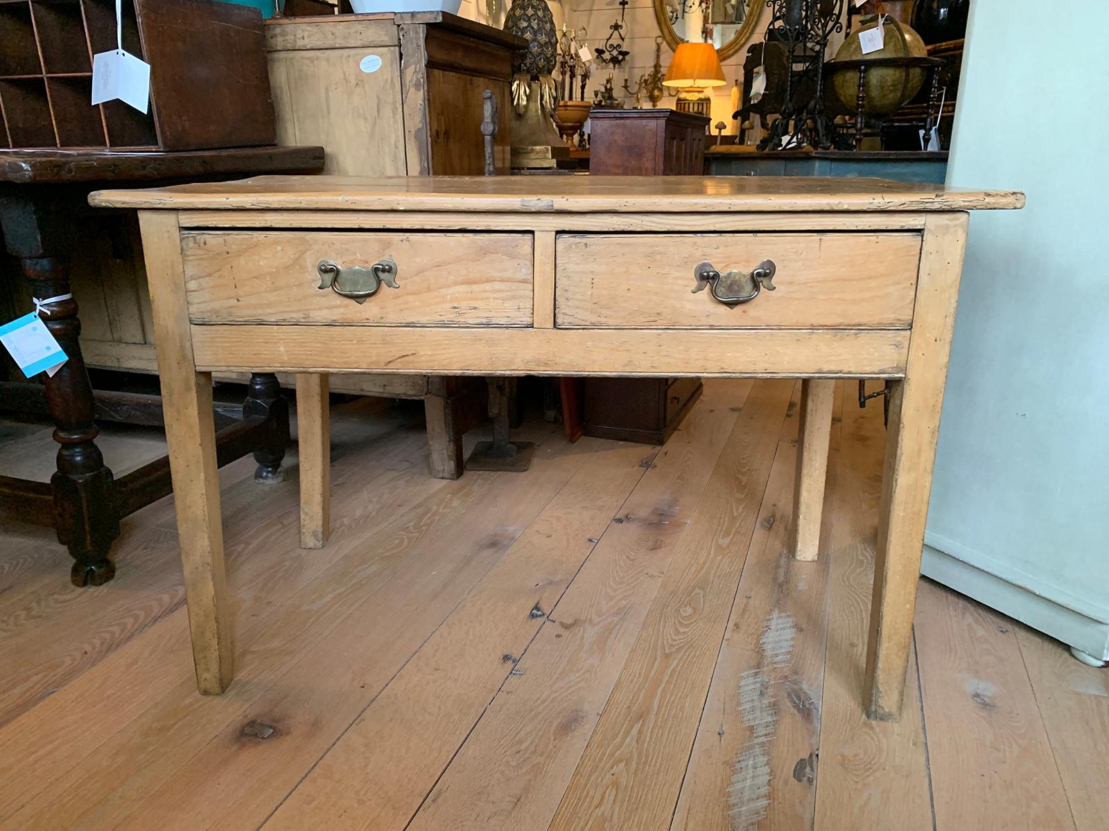 19th century Regency pine table, two drawers.