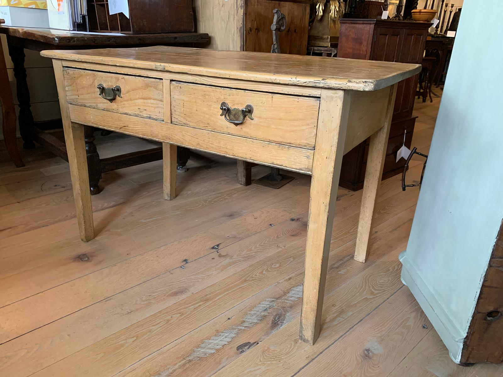 19th Century Regency Pine Table, Two Drawers In Good Condition In Atlanta, GA