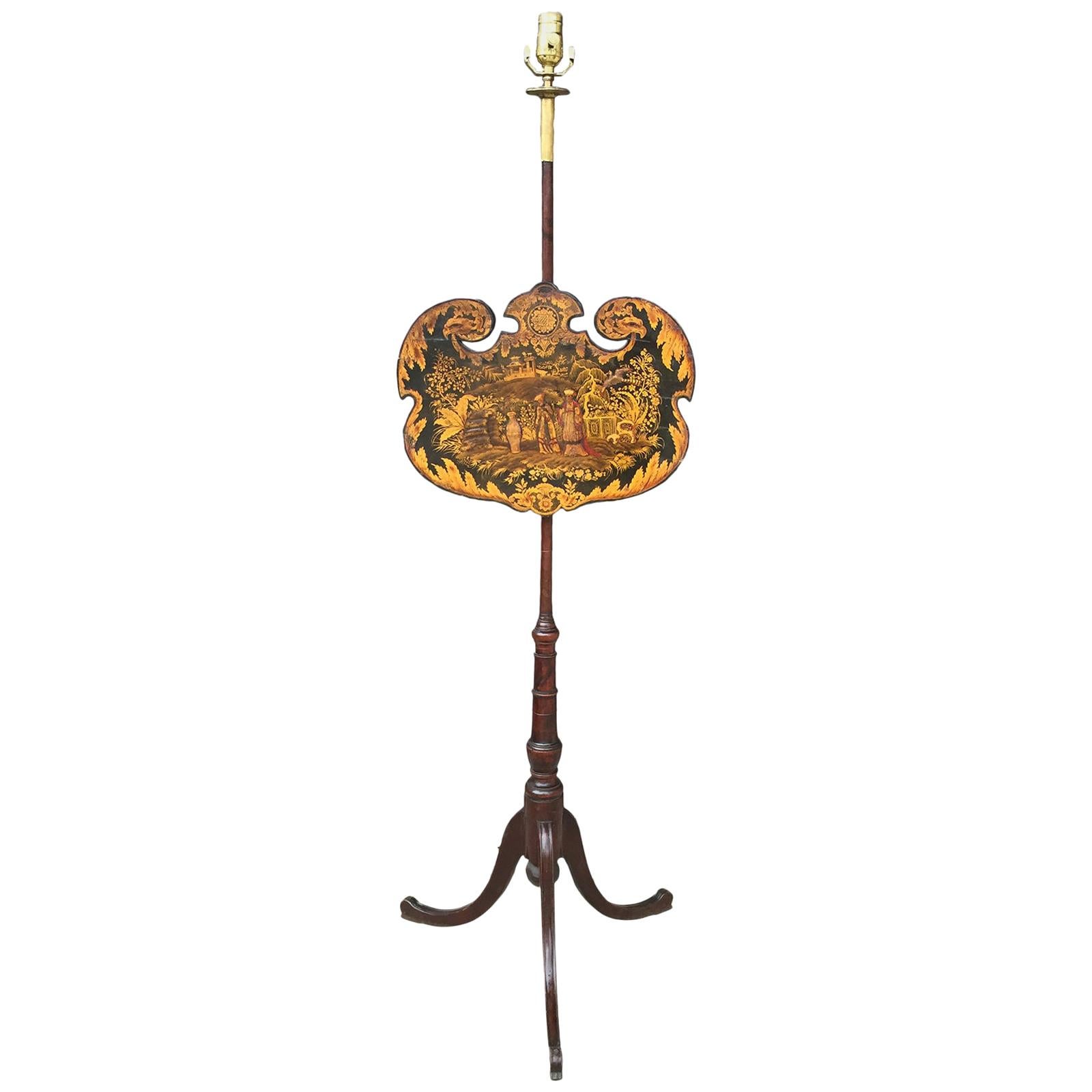 19th Century Regency Pole Screen as Floor Lamp For Sale