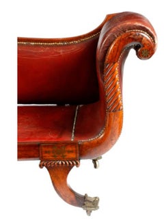 19th Century Regency Rosewood and Brass Marquetry Inlaid Scroll End Day Bed