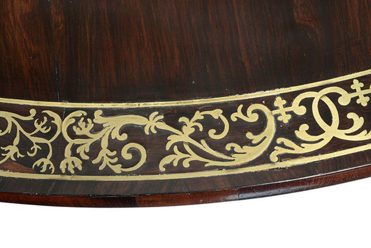 English 19th Century Regency Rosewood and Brass Strung Circular Breakfast Table For Sale