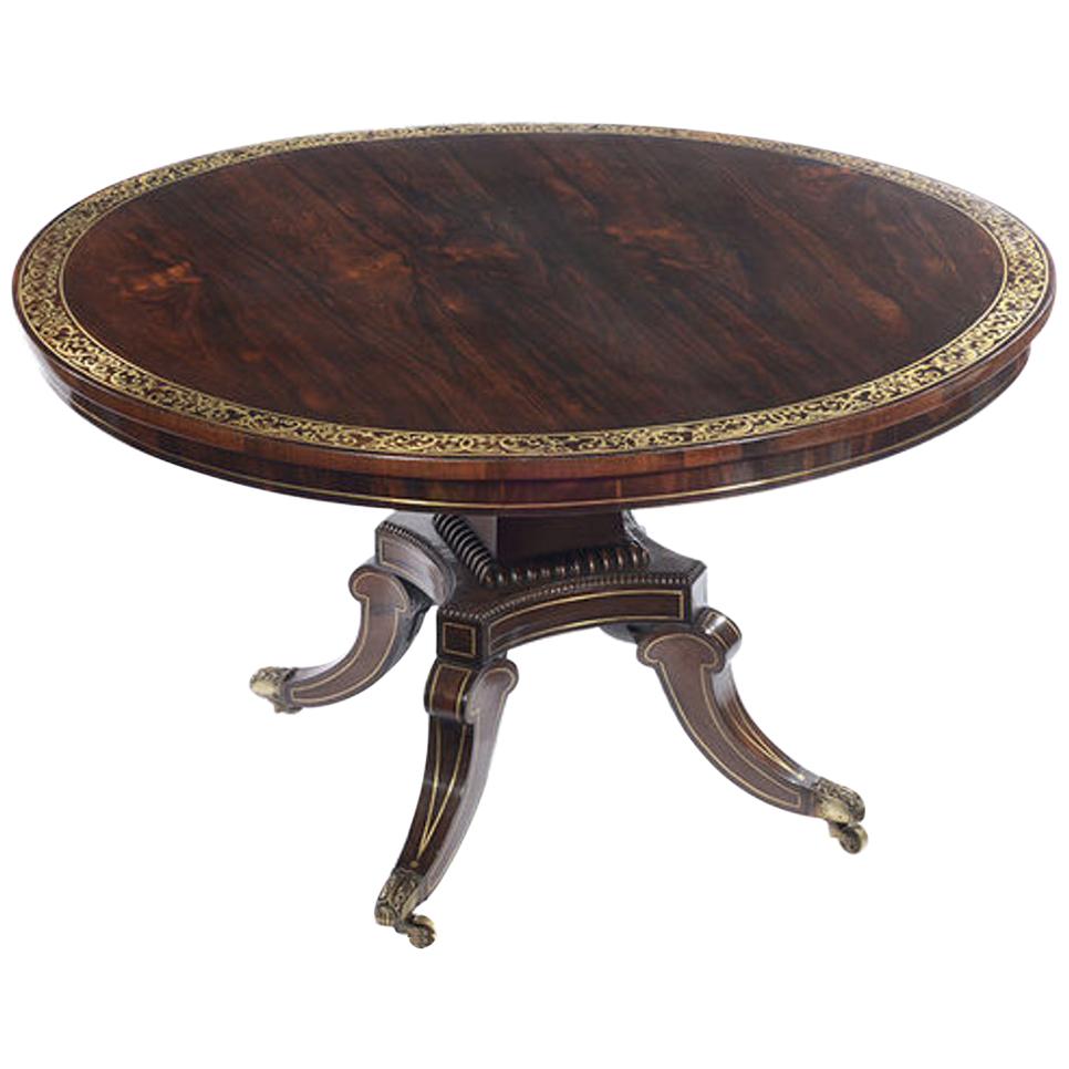 19th Century Regency Rosewood and Brass Strung Circular Breakfast Table For Sale