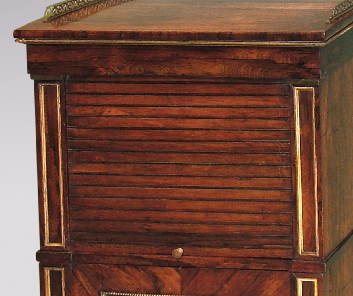 Polished 19th Century Regency Rosewood Tambour Bedside Cabinet For Sale