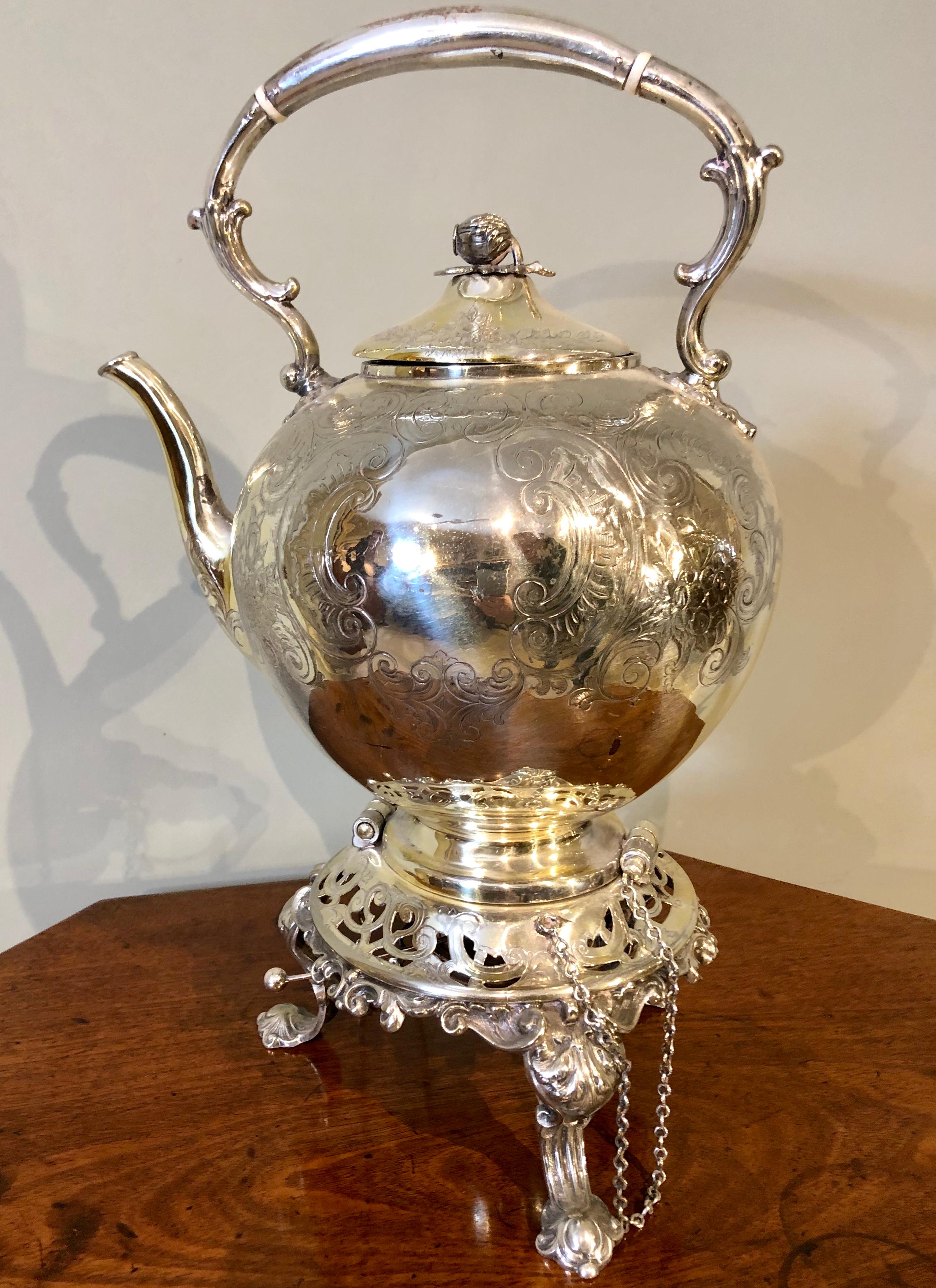 English 19th Century Regency Silver Tilting Teapot with Burner