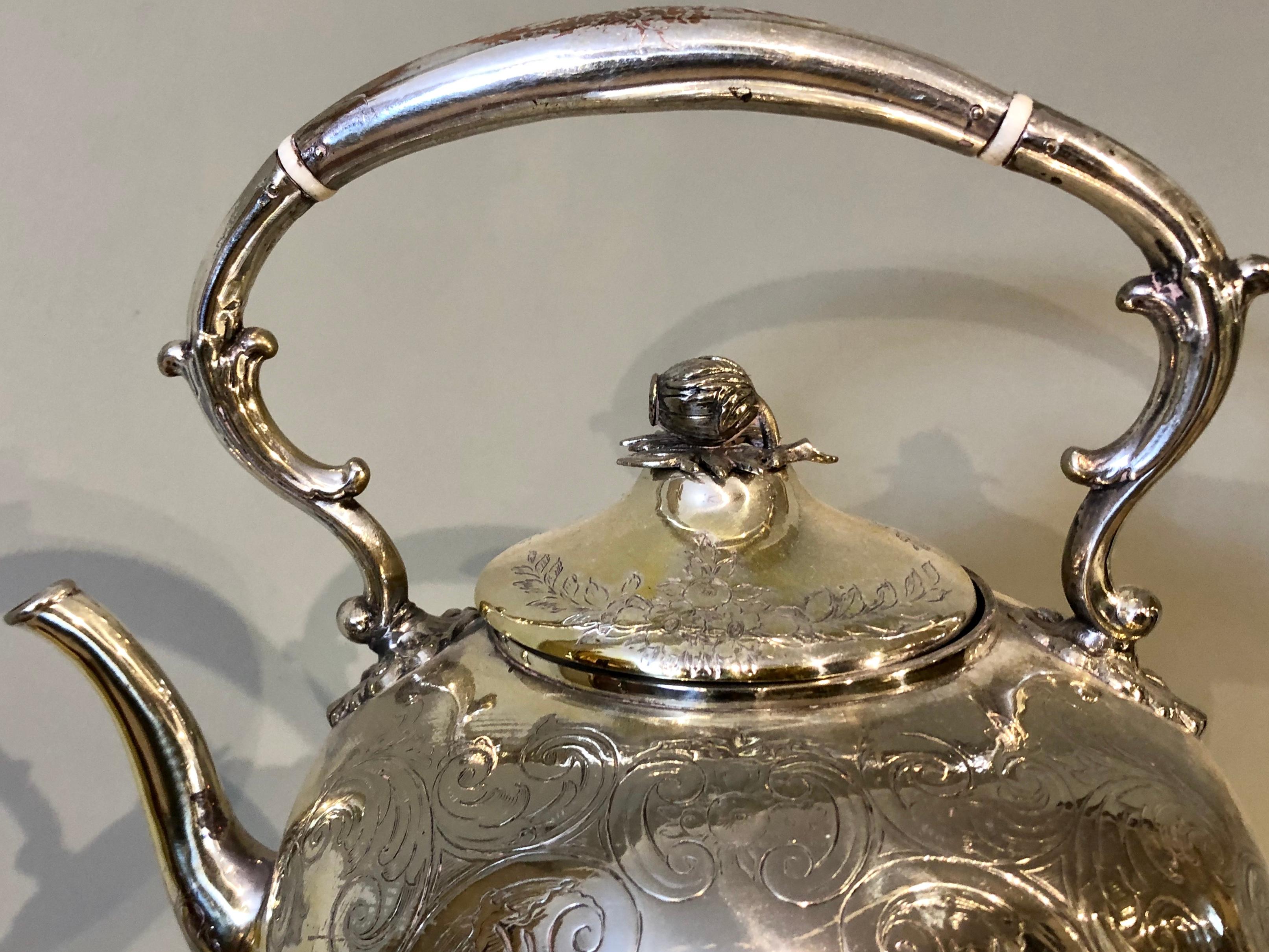Mid-19th Century 19th Century Regency Silver Tilting Teapot with Burner