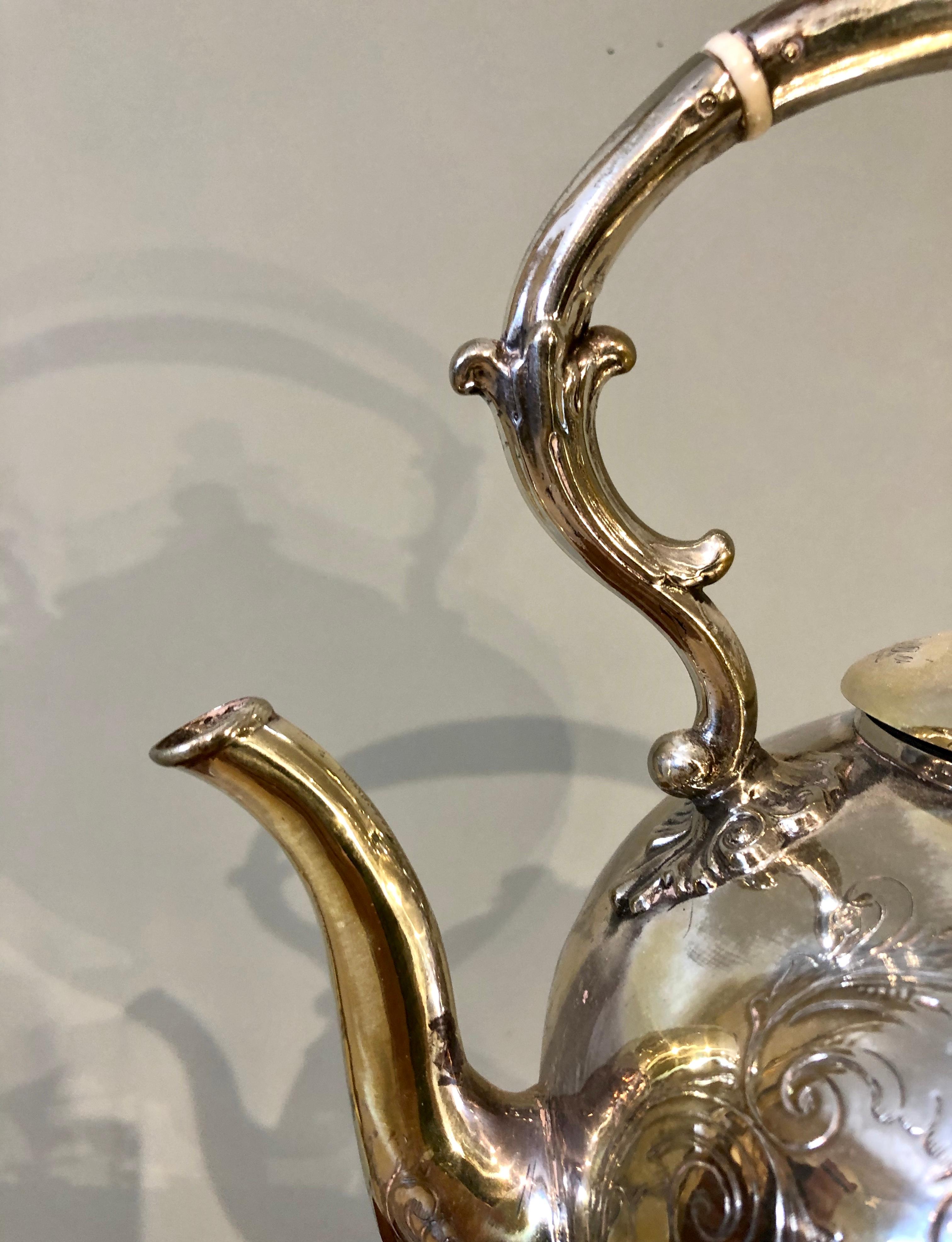 Silver Plate 19th Century Regency Silver Tilting Teapot with Burner