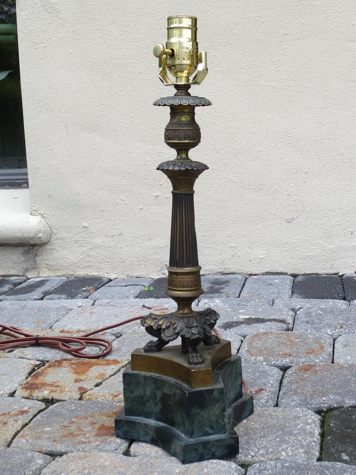 19th century regency style candlestick lamp on faux marble base
New wiring.