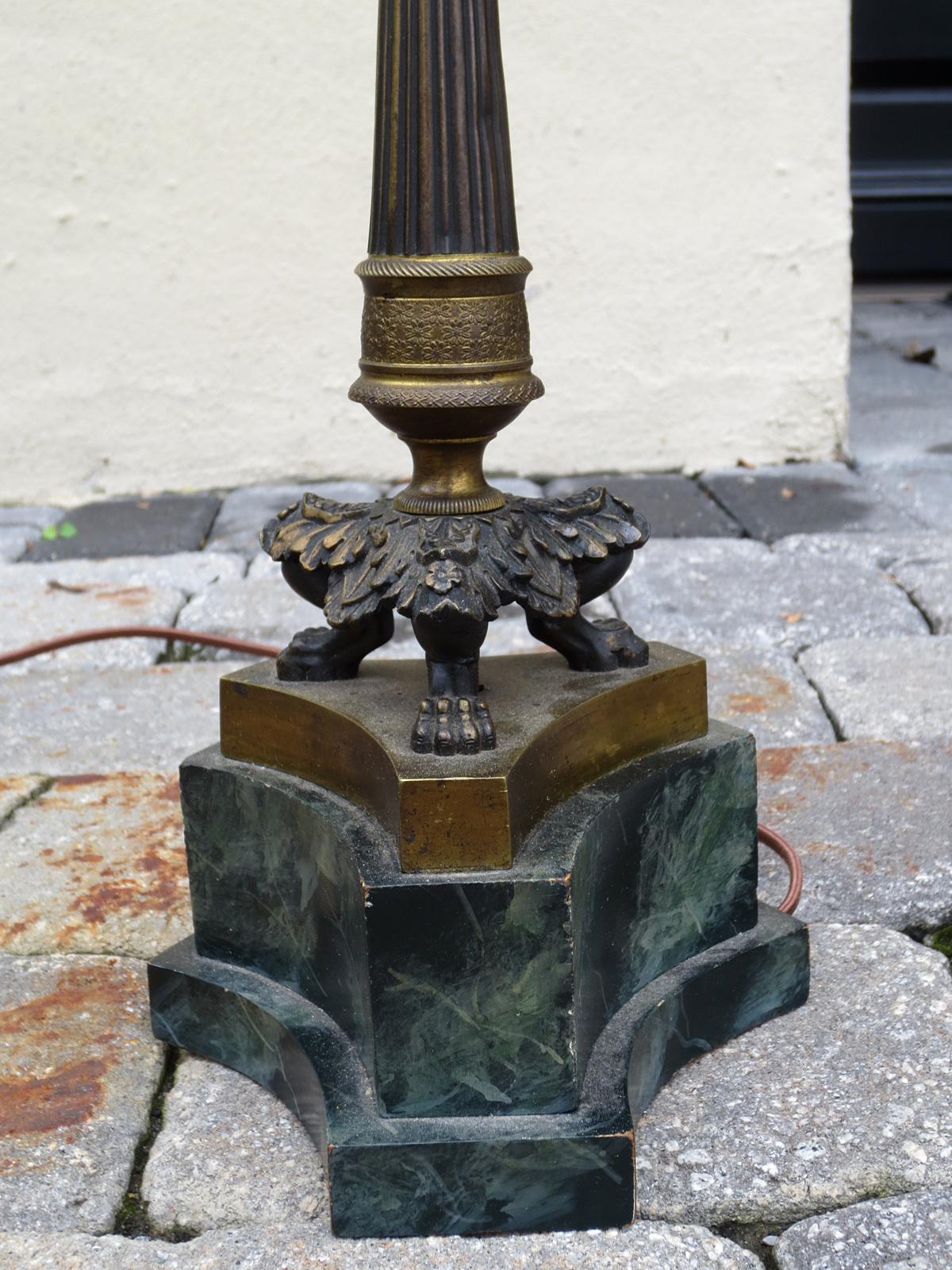 19th Century Regency Style Candlestick Lamp on Faux Marble Base In Good Condition For Sale In Atlanta, GA