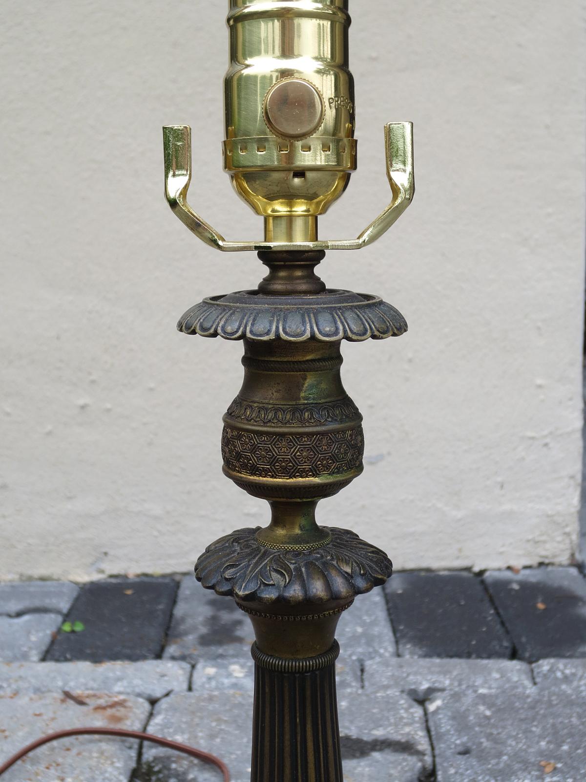 Metal 19th Century Regency Style Candlestick Lamp on Faux Marble Base For Sale