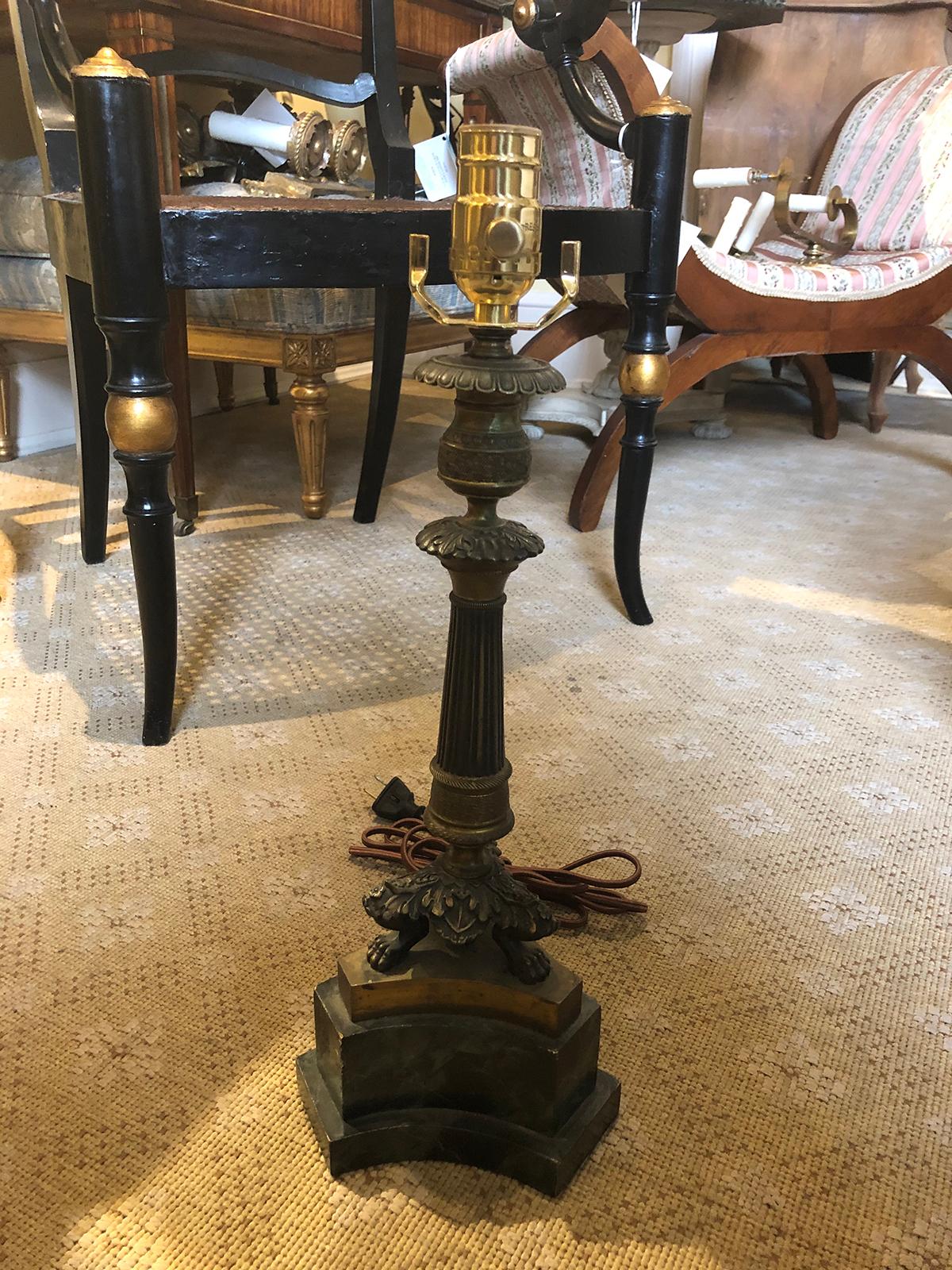 19th Century Regency Style Candlestick Lamp on Faux Marble Base For Sale 1