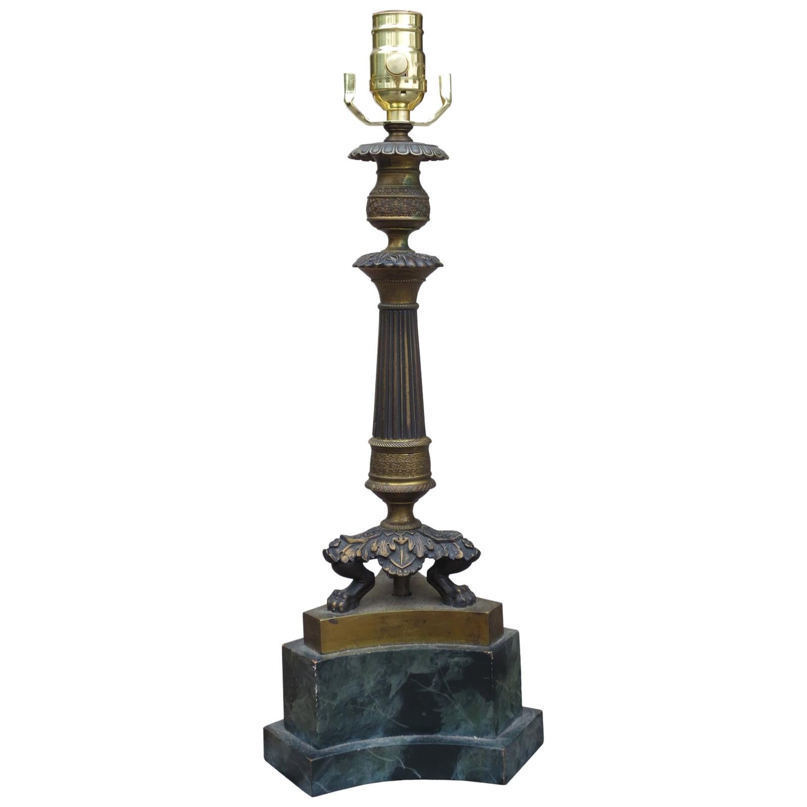 19th Century Regency Style Candlestick Lamp on Faux Marble Base For Sale