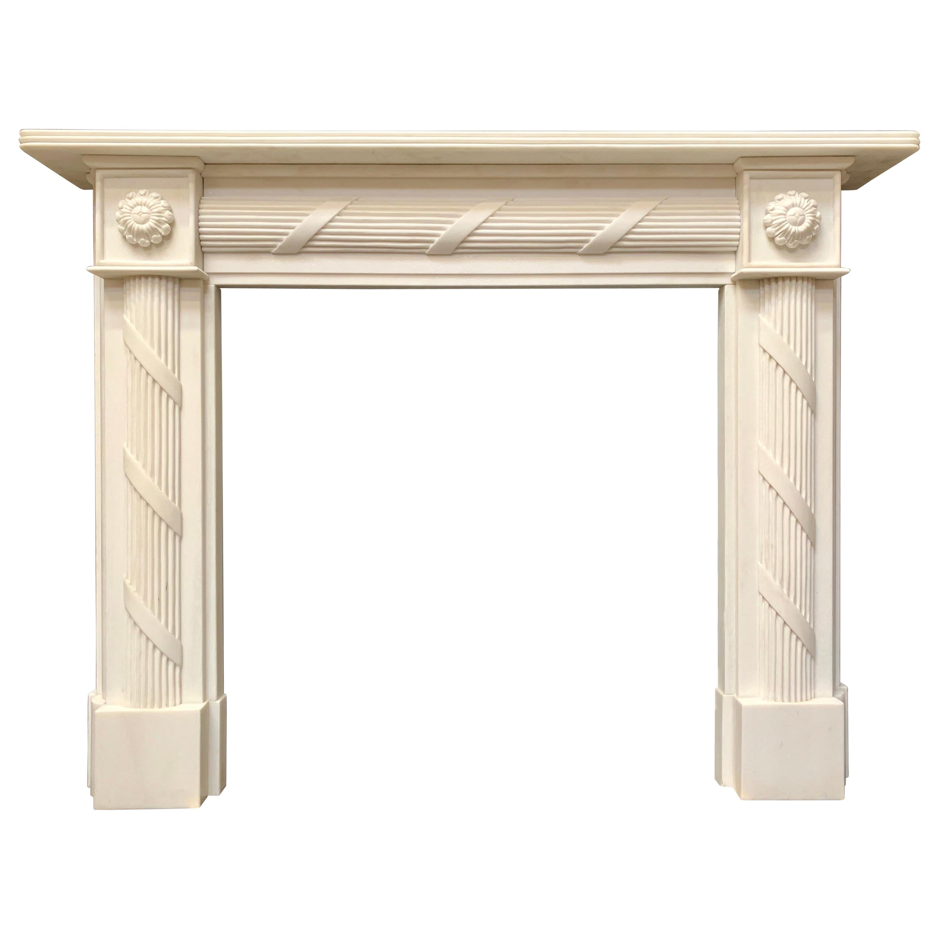 19th Century Regency Style Carved Statuary Marble Fireplace Surround