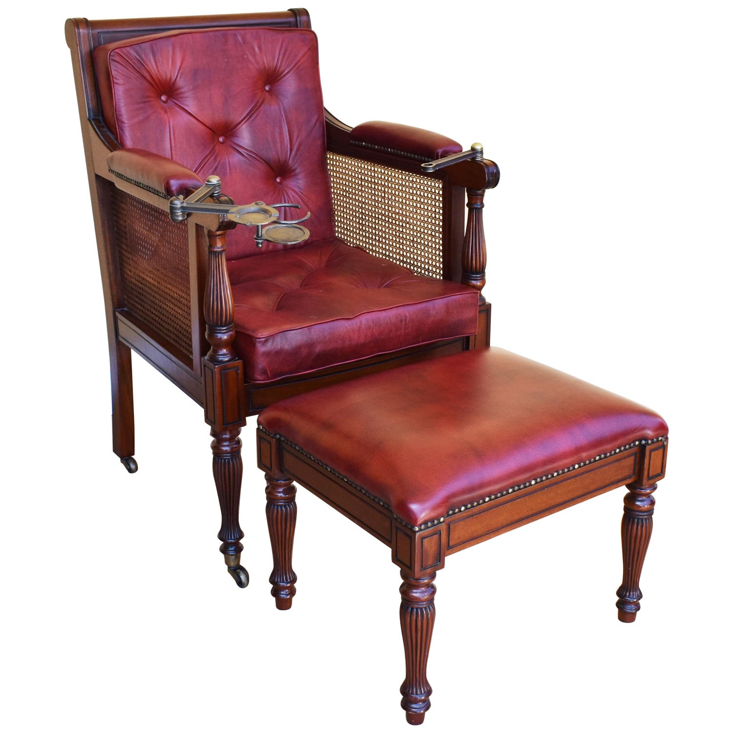 19th century regency style gentlemen’s leather armchair and stool