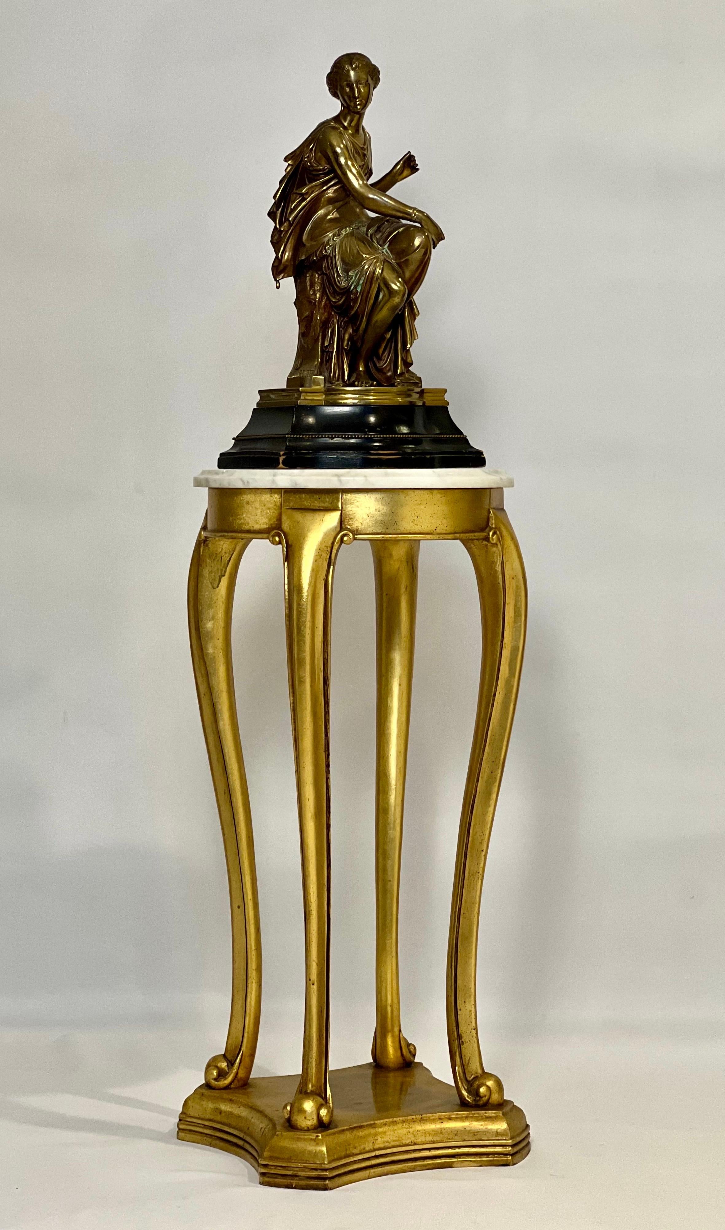Pedestal o Jardinera de Madera Dorada con Tapa de Mármol, Estilo Regencia, Principios del S. XX en venta 8