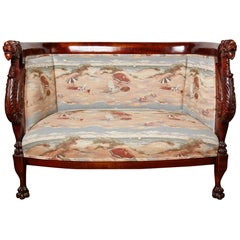 19th Century, Regency Style Hand Carved Settee, Figural Arms